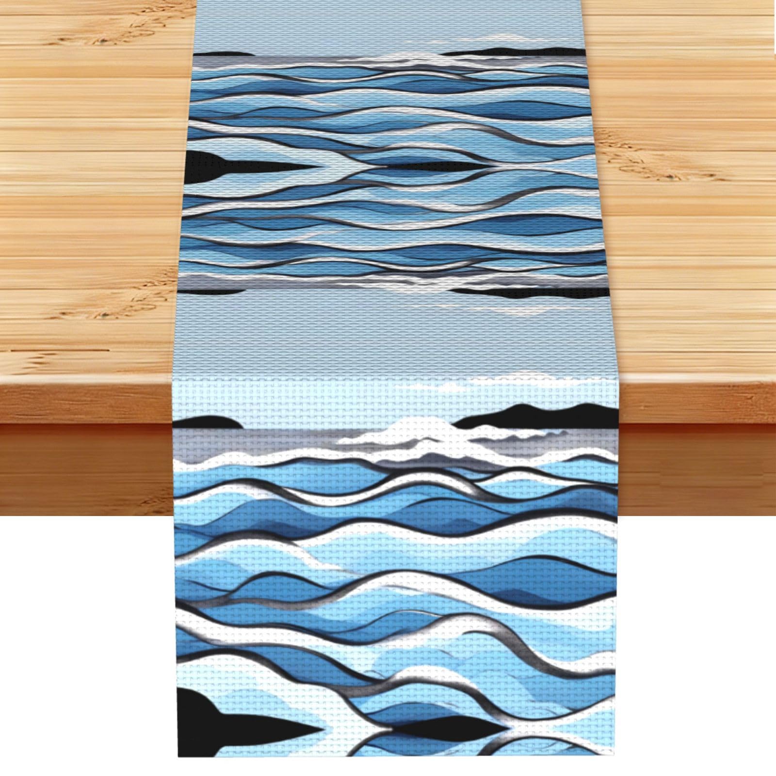 Waves lapping at the rocks Linen Look Table Runner 13x72-Wrinkle Resistant Farmhouse Style for Dining Table Decor