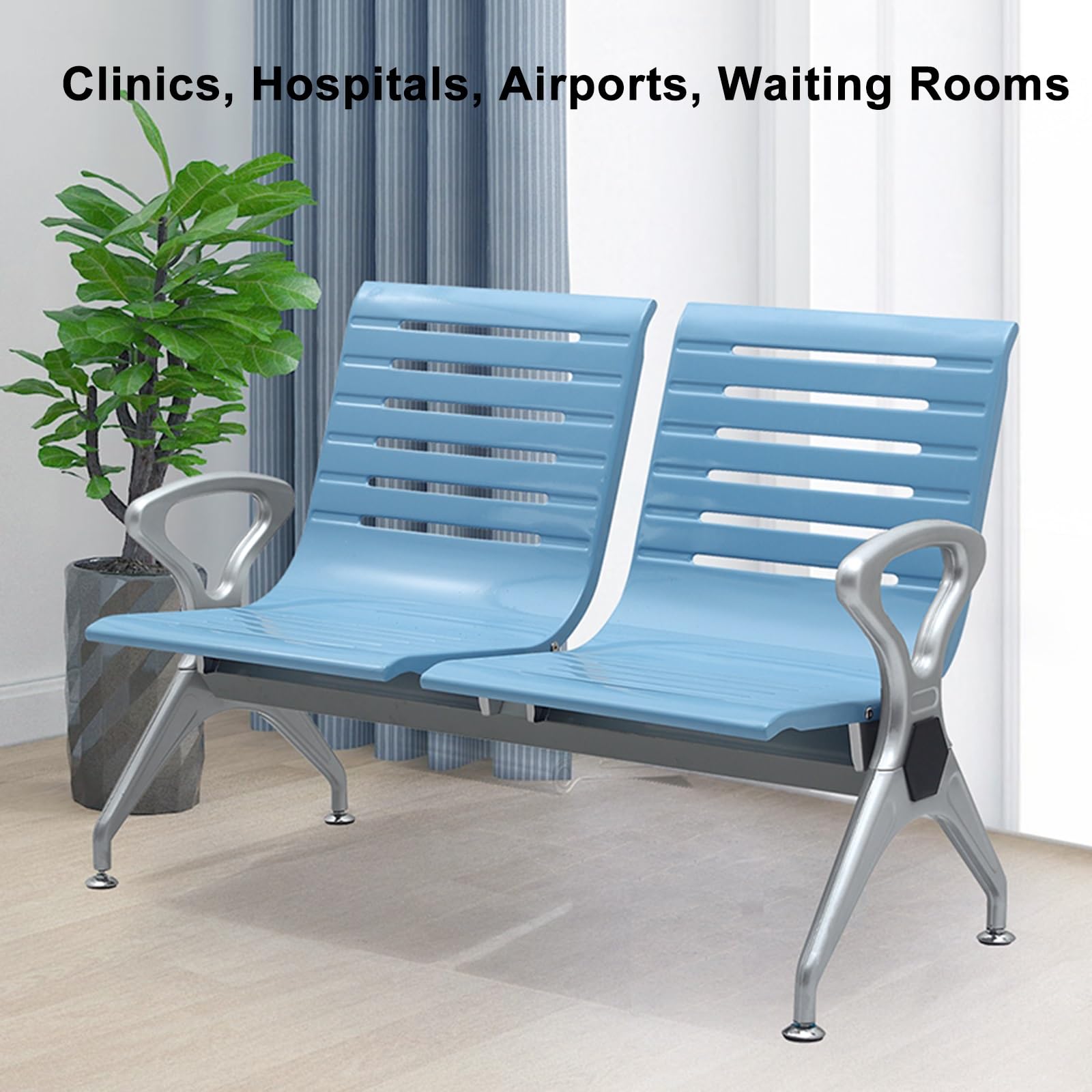 Doppel-Stuhlbank für Wartezimmer, atmungsaktiv, mit Armlehnen, für Flughafen, Krankenhaus, Salon, Bank, Konferenzraum (blau), komfortables, stilvolles Design
