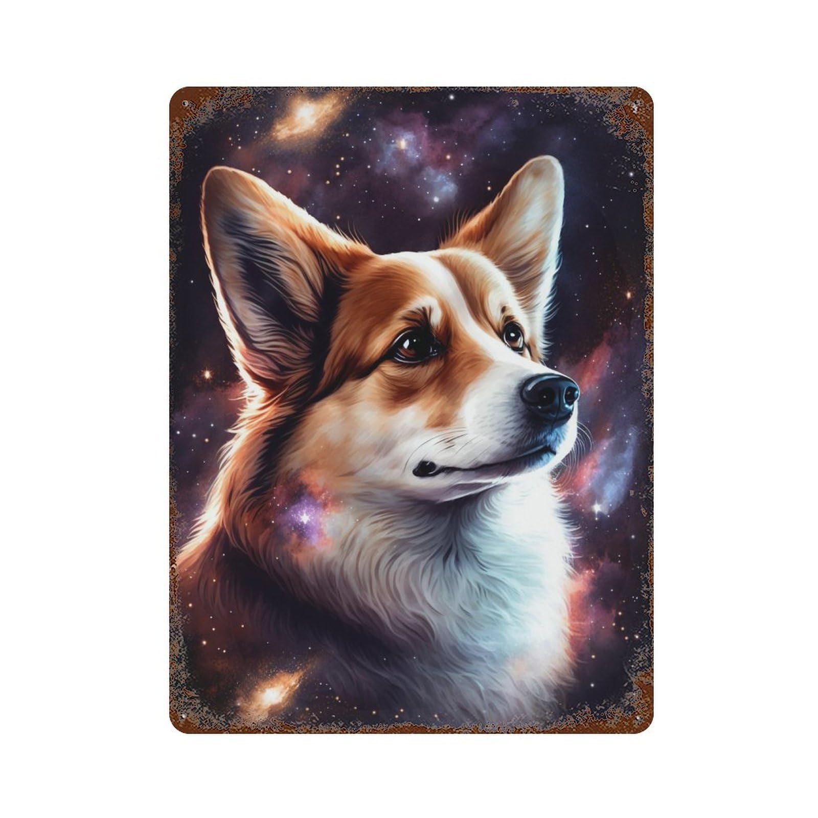 Space Pup Portrait Vintage Rust Metal Sign 15.7"x11.8", for Garage, Bar And Workshop Decor, Decorative Metal Wall Art