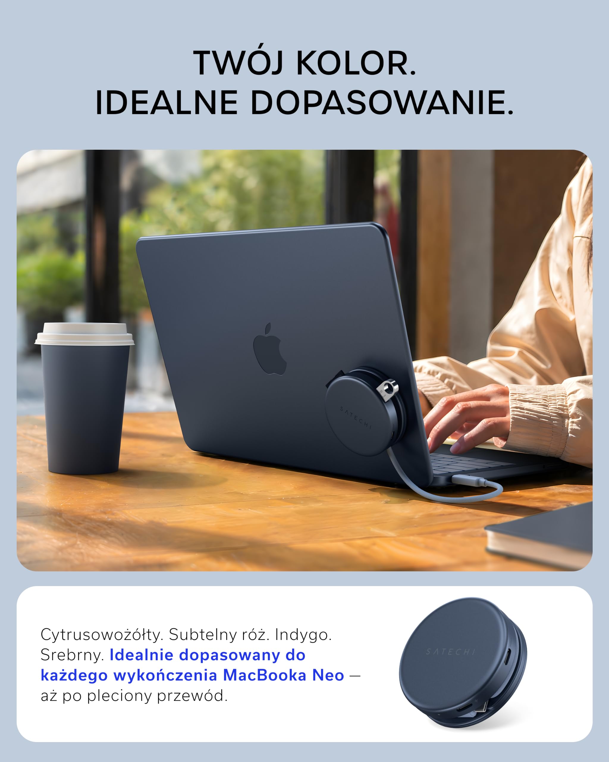 SATECHI hub USB-C OntheGo™ 5 w 1, HDMI 4K@60 Hz, indygo | PD 60 W, czytnik kart SD oraz porty USB-A i USB-C 5 Gb/s, dopasowany do MacBooka Neo