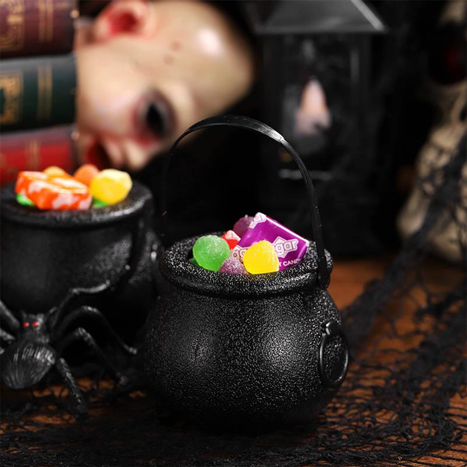 10 Mini Chaudrons Et Crânes à Bonbons D'Halloween - Avec Poignée, En Plastique, Pour Trick Or Treat Ou Décoration De Fête