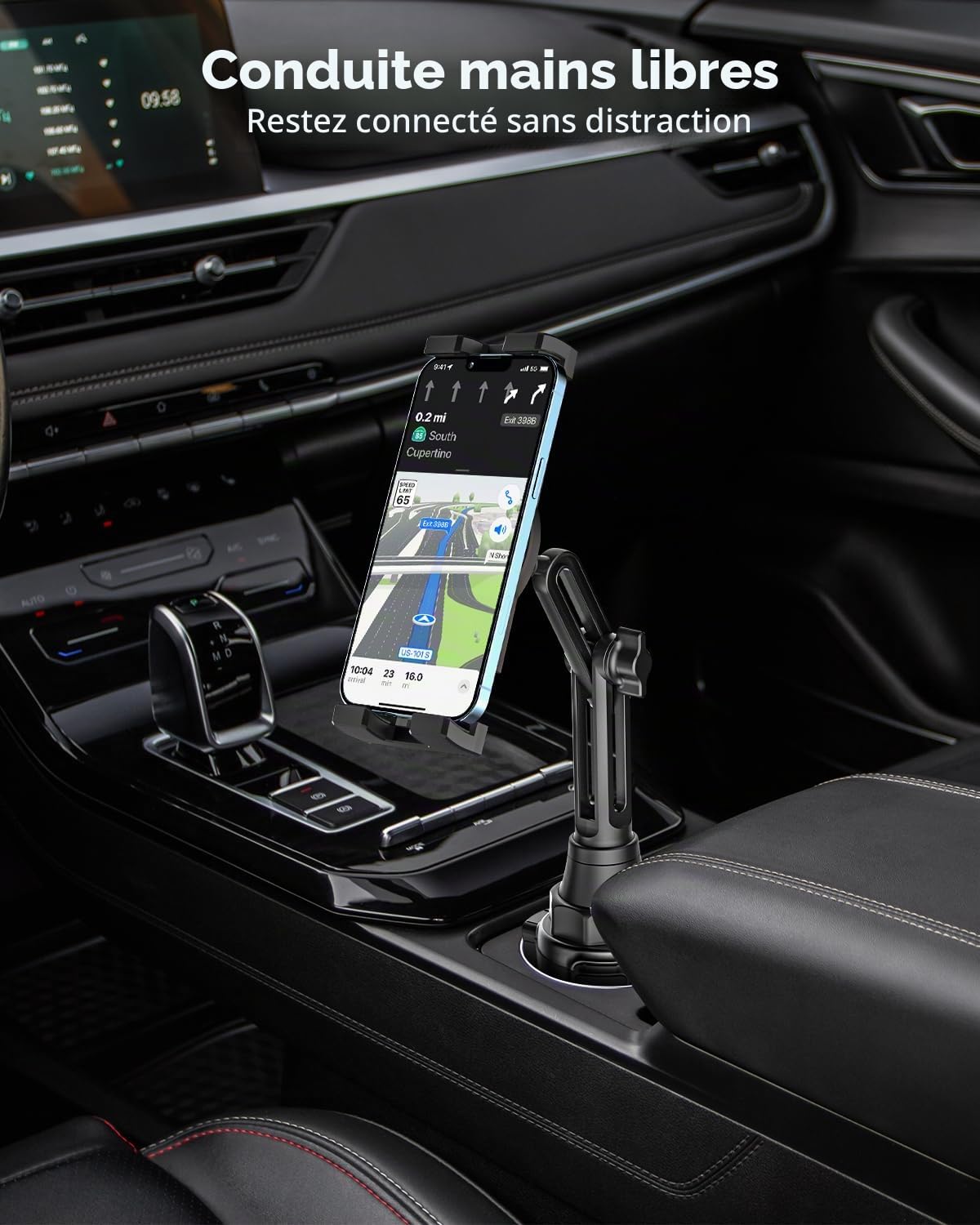 Support Tablette Voiture Gobelet, woleyi Universel Porte Gobelet Tablette avec Bras Télescopique, Support Téléphone Voiture Tasse, Pour iPad Pro 12.9 10.5 9.7 Air Mini 5 4 3 2, iPhone Series 4-13"
