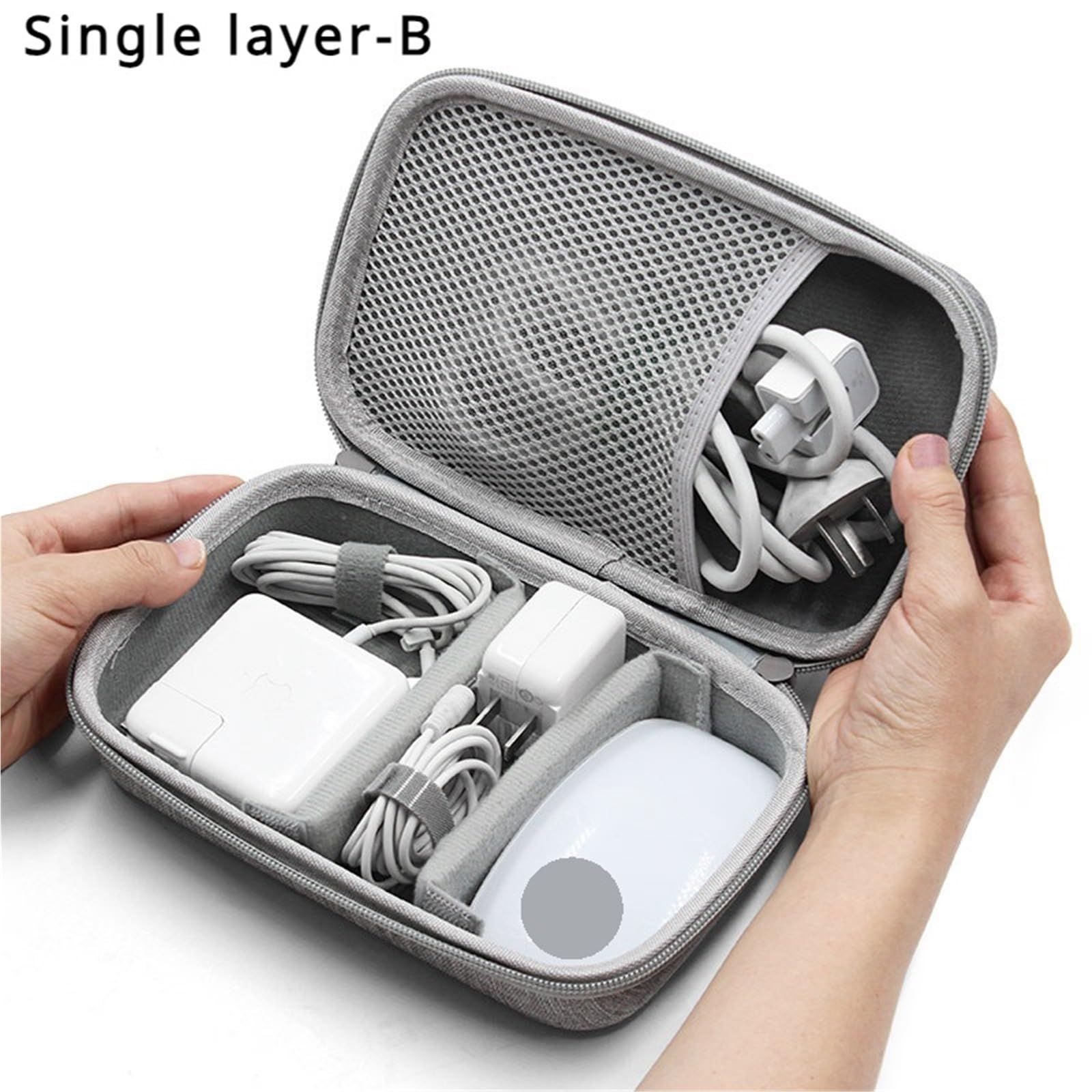 Custodia rigida impermeabile for accessori elettronici Custodia organizer for banca di potere di grande capacità Borsa for passaporto da viaggio digitale Per Cavi, Caricabatterie(Double layer-Gray-XL)