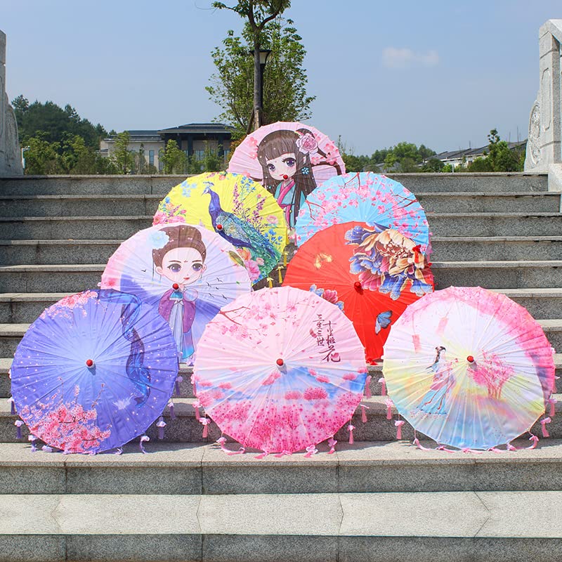 FLAIGO Parasol Asian Japanese Chinese Oil Paper Umbrella Decorative Wooden Handle Classical Colorful Painting Dancing Props for Wedding Fancy Dress Cosplay Photography Dancing (Style E)