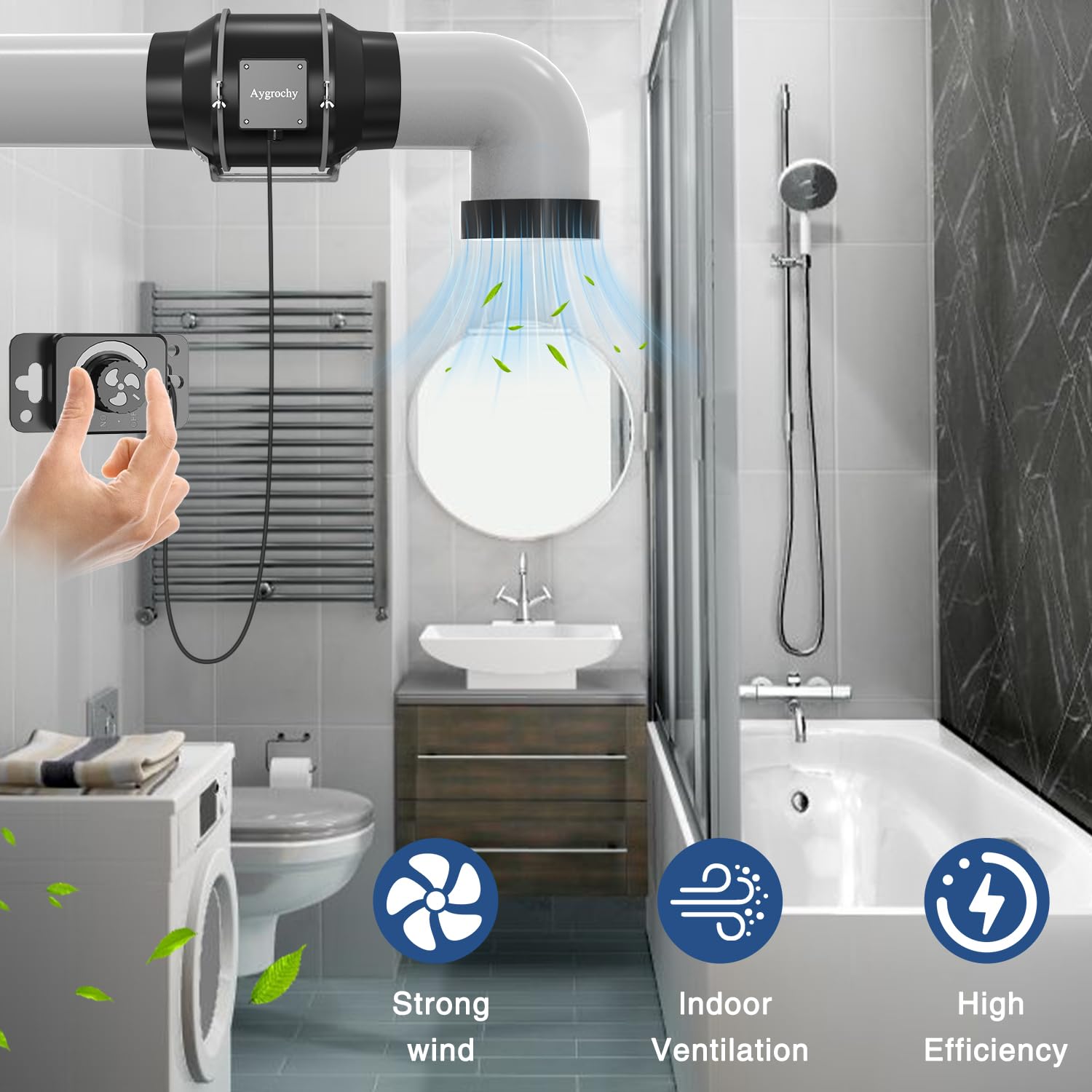 Aygrochy 125mm WiFi App Rohrventilator, EC-Motor 35W 416m³ / h, 2800 U