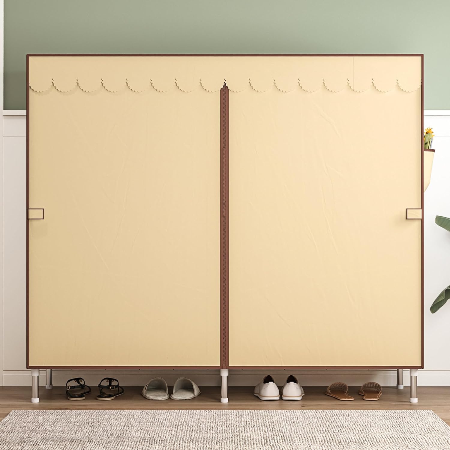 Portable Closet Wardrobe 64 Inch Freestanding Closet for Hanging Clothes Metal Wardrobe Closet Organizer Easy Assembly Stronger Load-Bearing Detachable Design Grey (Yellow-A)