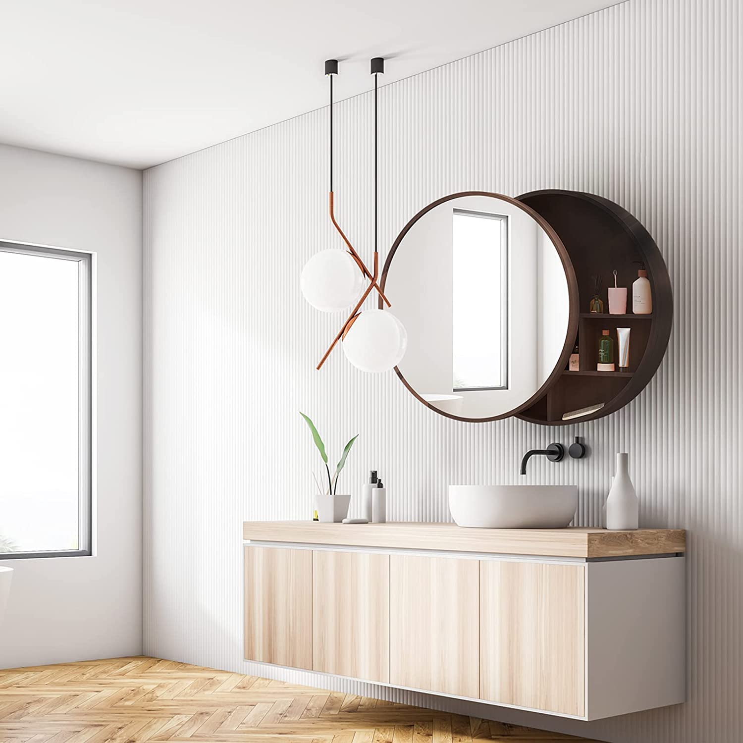 Mobile Bagno Moderno a Parete con Doppi specchi, Soluzione di stoccaggio salvaspazio per la Tua casa. Questo Elegante Armadio Offre Un Ampio stoccaggio per Articoli da toeletta e Cosmetici, migliora