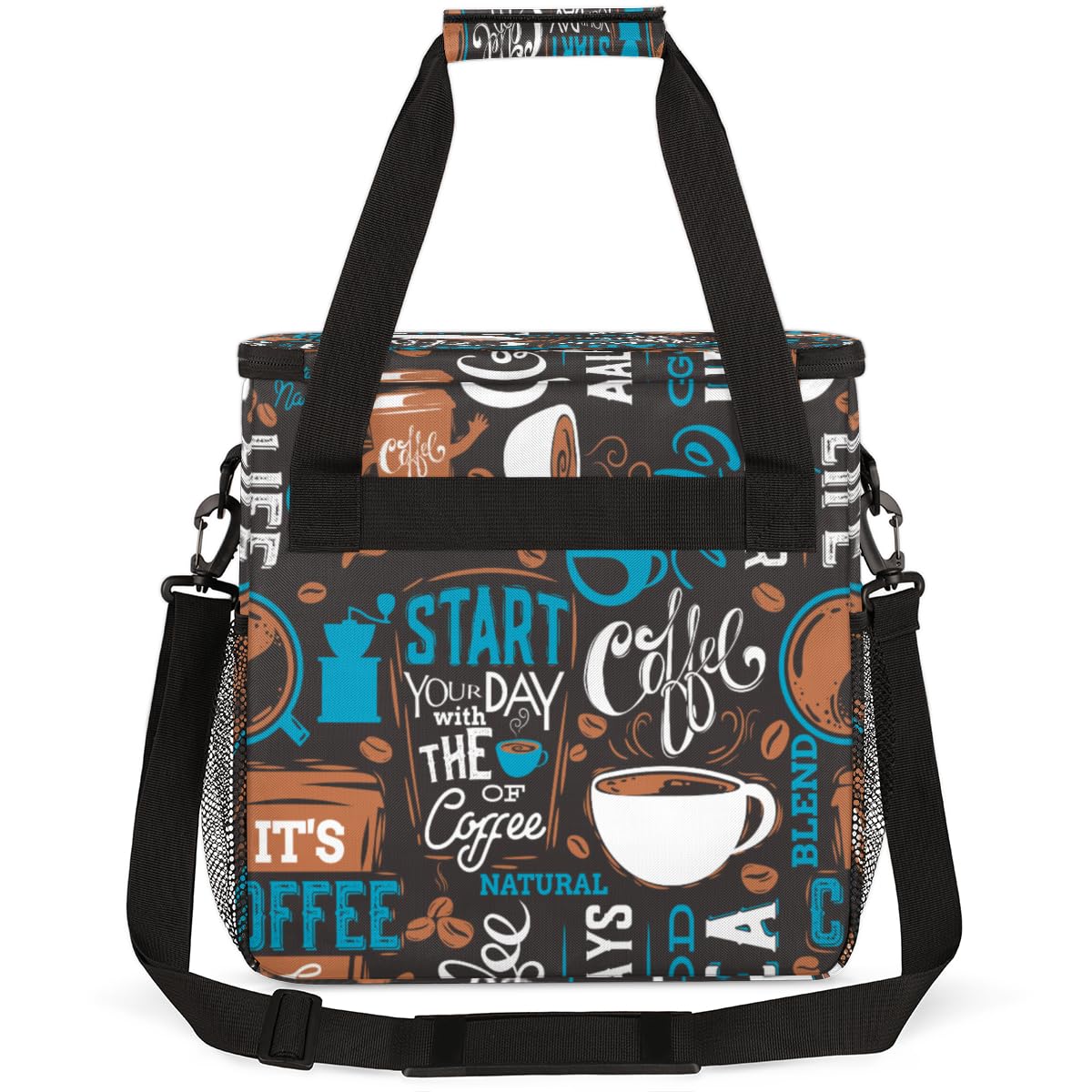 Blue Coffee Cafe - Bolsa de transporte para cafetera, bolsa de transporte de viaje, compatible con Keurig K-Mini o K-Mini Plus, funda portátil de una sola porción con bolsillos para cápsulas K-cup