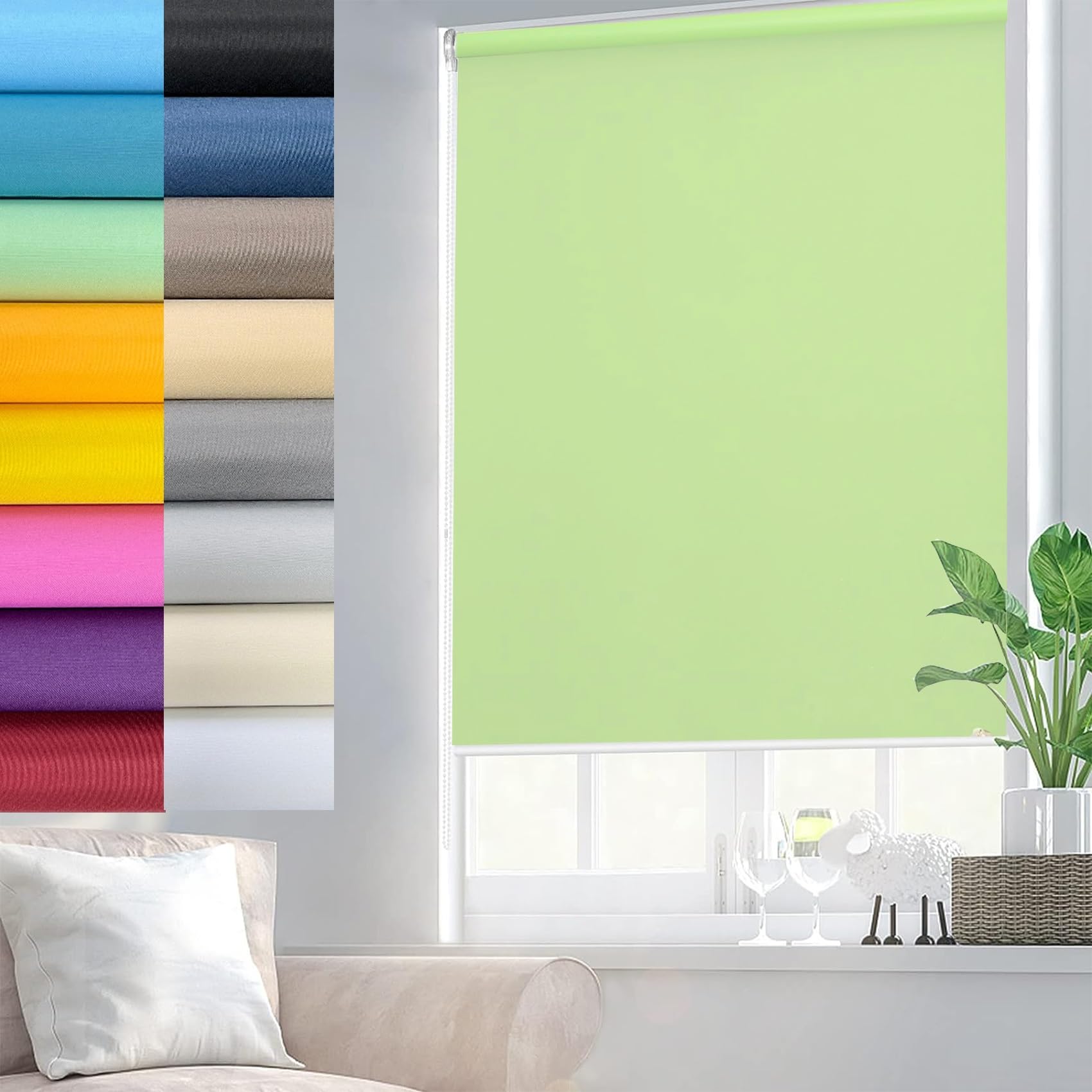 Thermal Blackout Roller Blind 120 x 200 cm Multiple Colours and Sizes Portable Sunshade Privacy Screen, with Install Accessories Portable Use Travel and Bedroom, Green — image 1