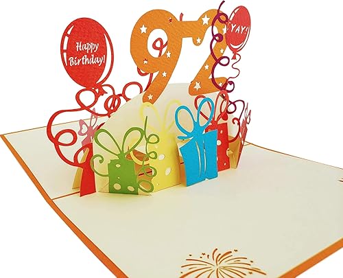 Miniatura 5 de iGifts And Cards Tarjeta de felicitación emergente 3D de feliz cumpleaños 92 con regalos - Noventa y dos, increíble, globos, regalo, único,