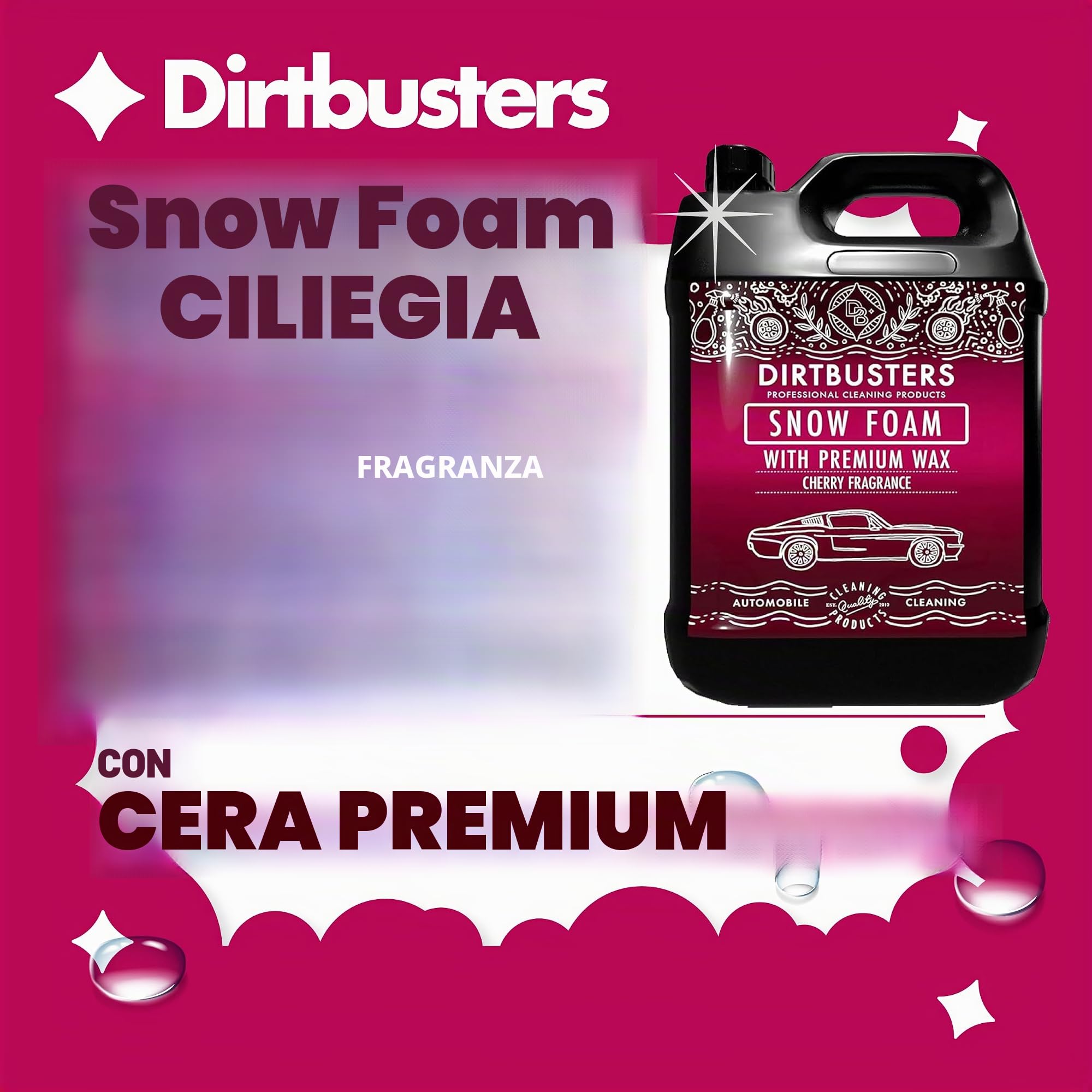 Dirtbusters - Shampoo detergente con cera ad alta brillantezza e profumo di caramella alla ciliegia, 5 litri di neve schiuma per la pulizia e il servizio di parcheggiatore professionale (1)