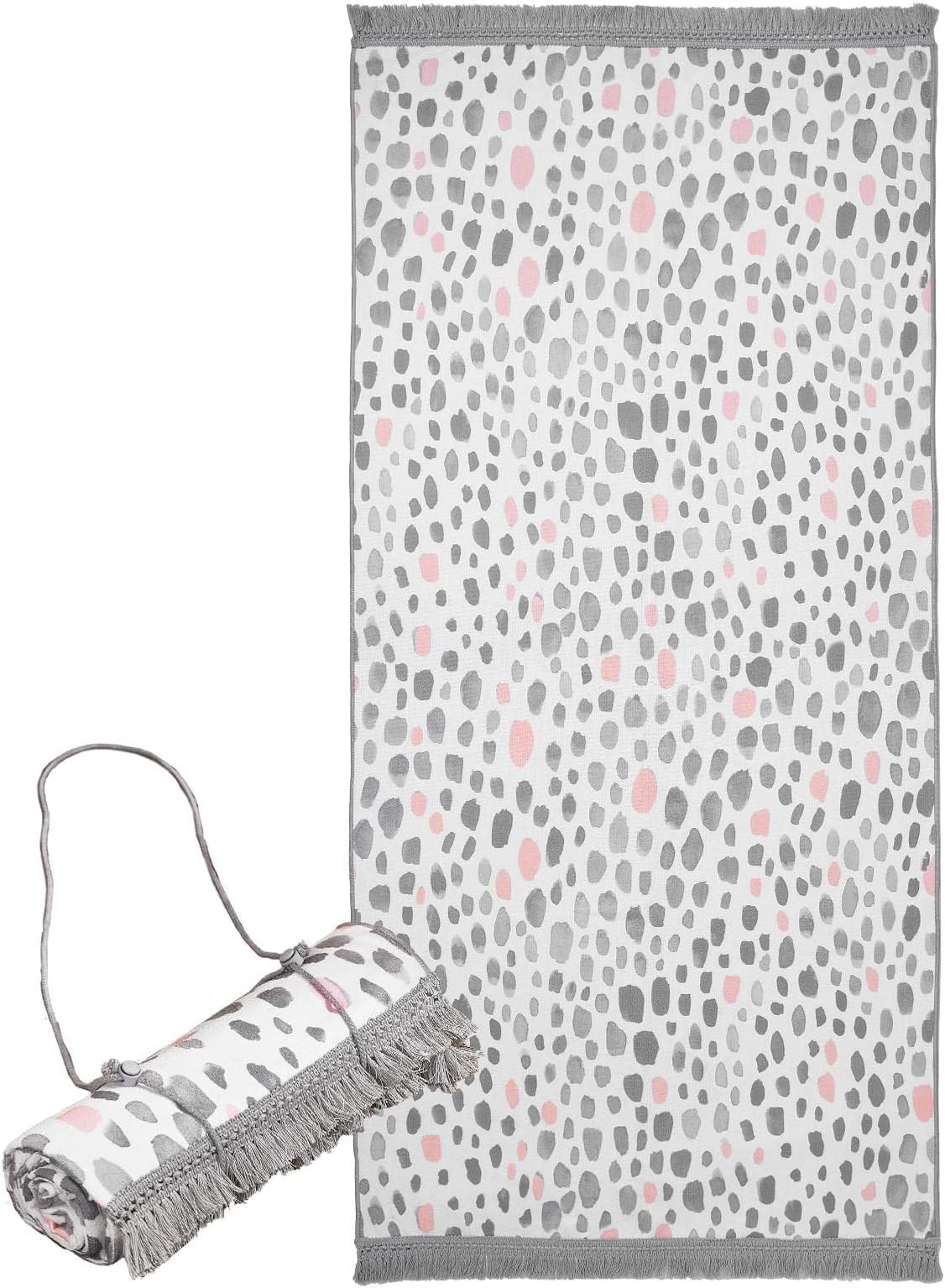 Dreamscene Large Beach Towel Dalmatian Spot Print Quick Dry Absorbent Tassel Edge Swim Gym Lightweight Travel, Blush Pink Grey
