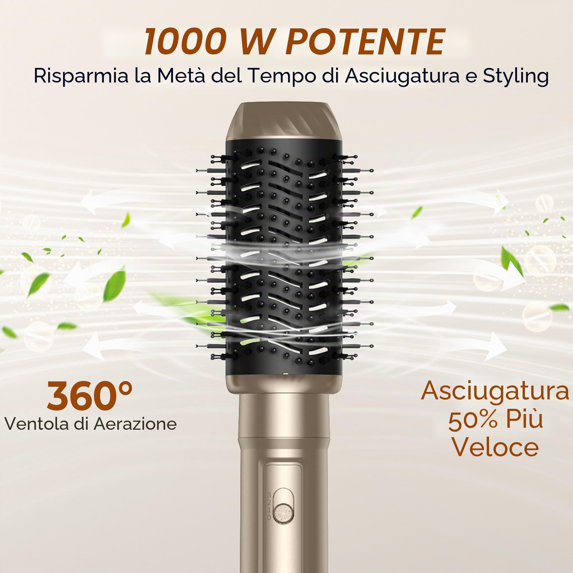 Pro Airstyler 6 in 1 - Spazzola Asciugacapelli con 1000 W asciugacapelli, Spazzola Soffiante, Airflow Ricci per Capelli, Spazzola ad Aria Calda, Spazzola Lisciante (Oro Classico)