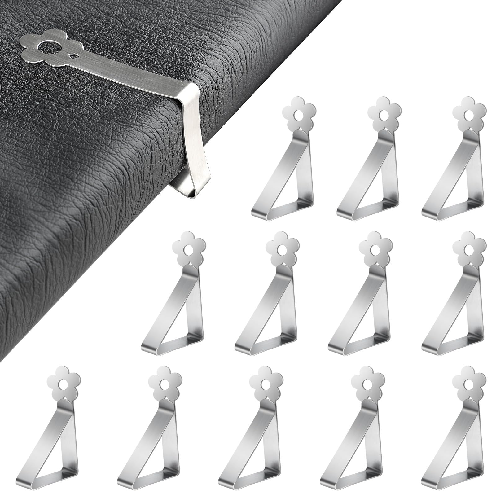 Lot De 12 Pinces à Nappe En Acier Inoxydable Design Fleur - Réglables, Anti-glissant, Pour Extérieur Et Intérieur