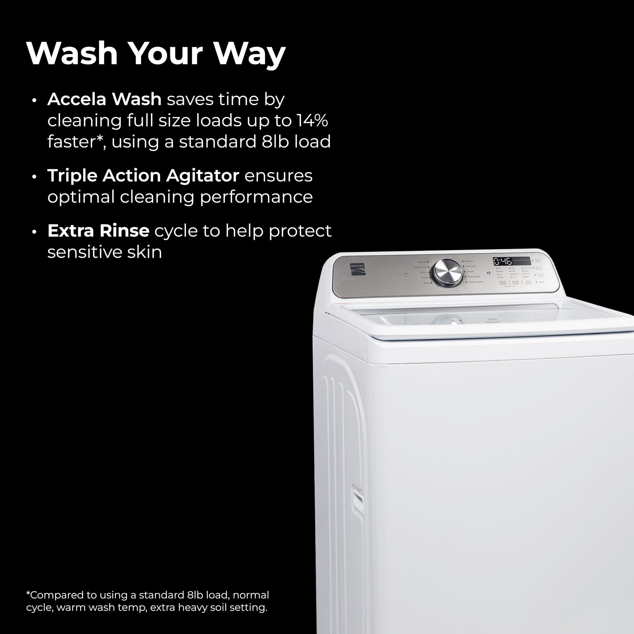 Kenmore 4.1 cu. ft. Top Load Washer with Triple Action Agitator for Tough Dirt & Stains - Reduce Laundry Time with Accela and Express Wash - LED - White — view 3