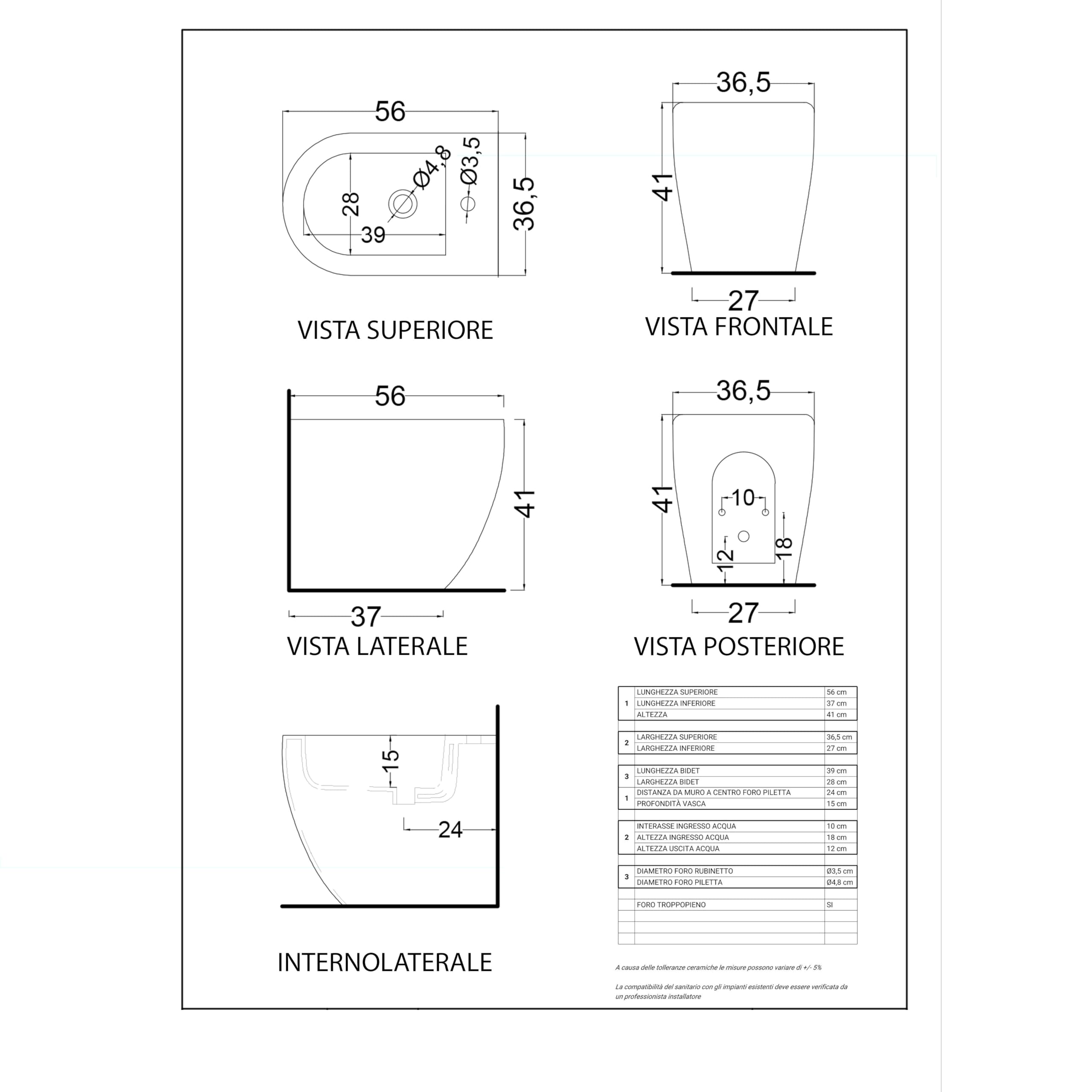 BRICOZONE Coppia Sanitari Filomuro Vaso WC Rimless Senza Brida E Bidet In Ceramica Filo Muro Filo Parete Design Moderno Con Copriwater Chiusura Soft Close Chiusura Rallentata (Bianco opaco)
