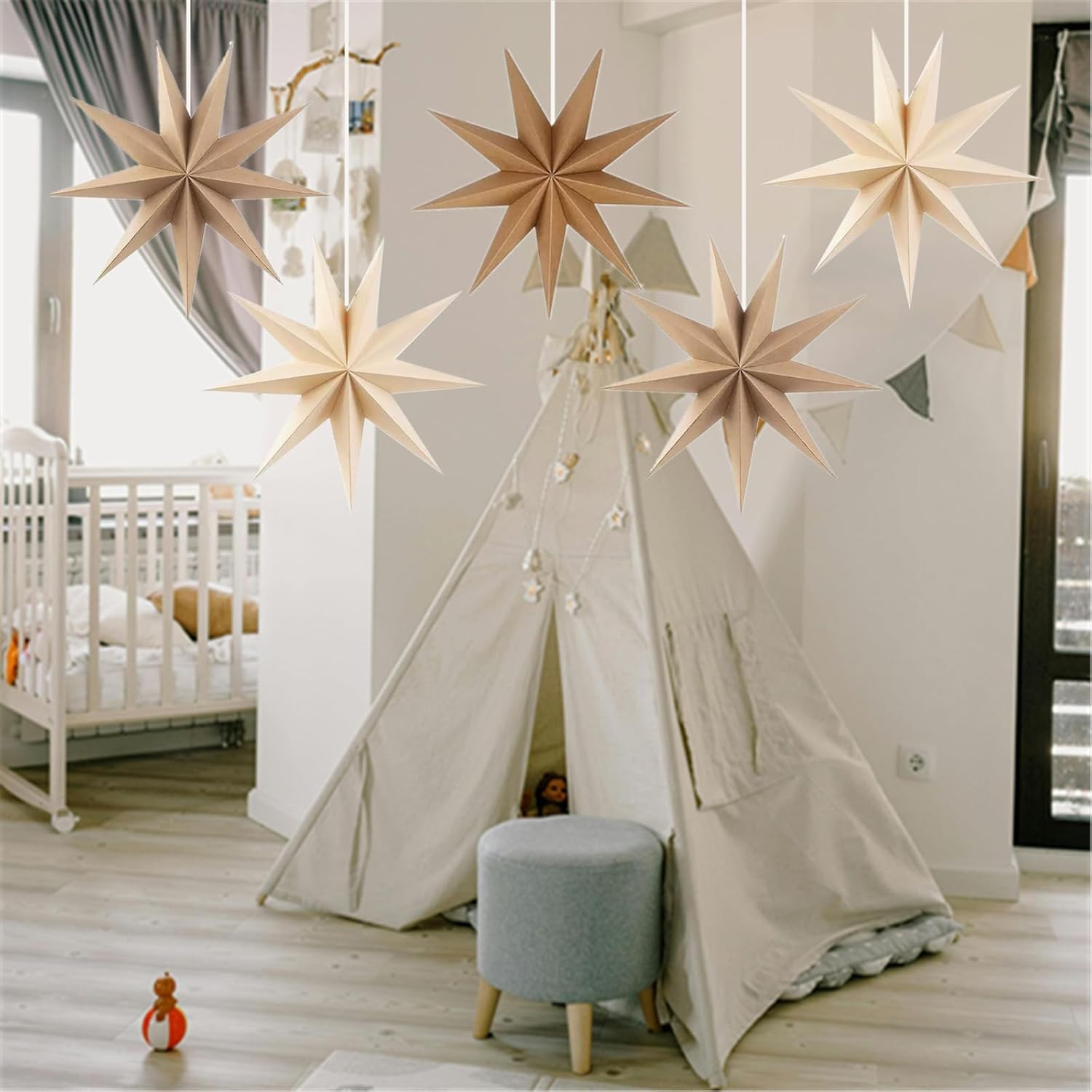 Stella pieghevole di Natale, 5 pezzi, decorazione natalizia,Decorazione a Forma di Stella di Natale, in carta, decorazione per finestre, avvento, albero di Natale