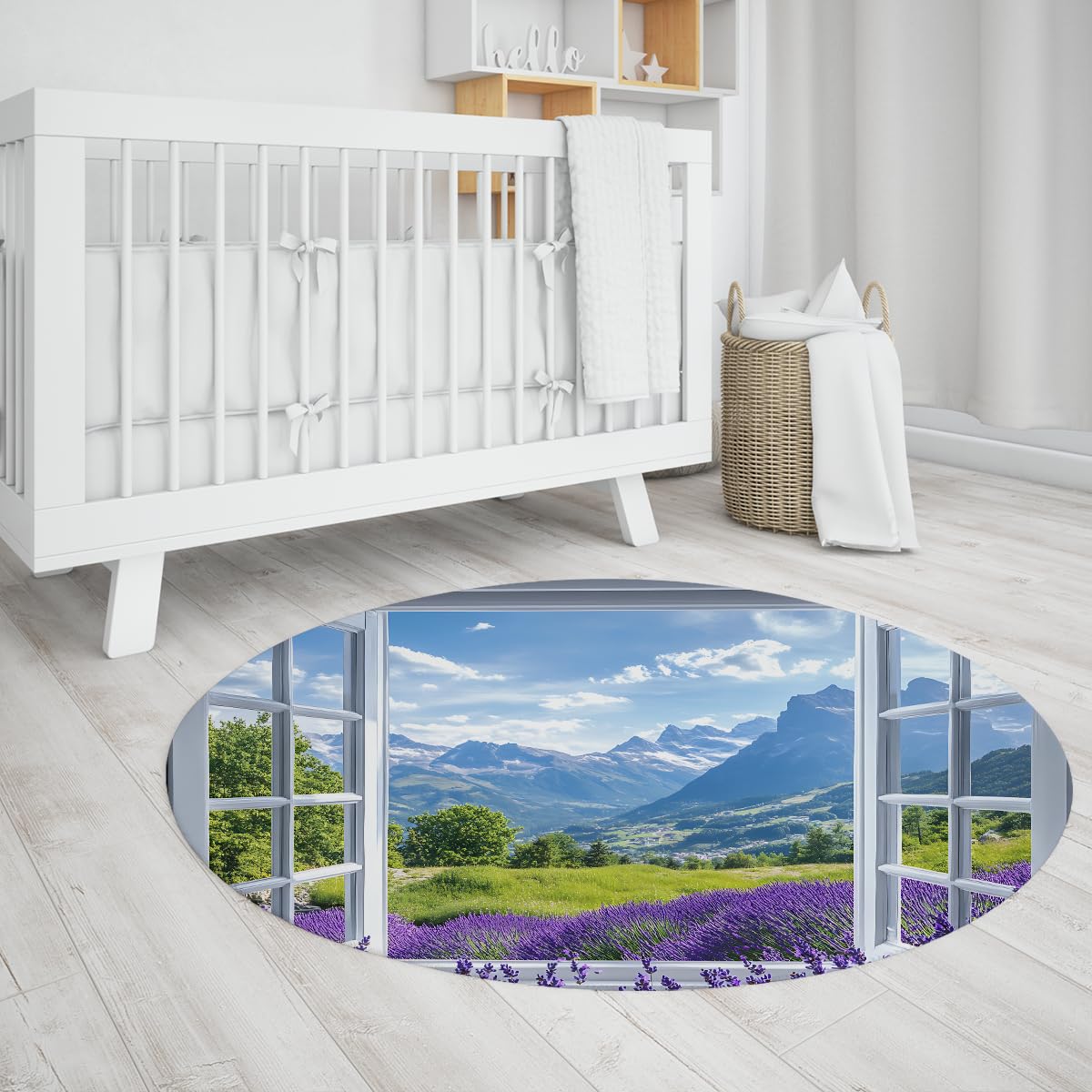 Tapis rond floraux confortable avec envers isolant et antidérapant
