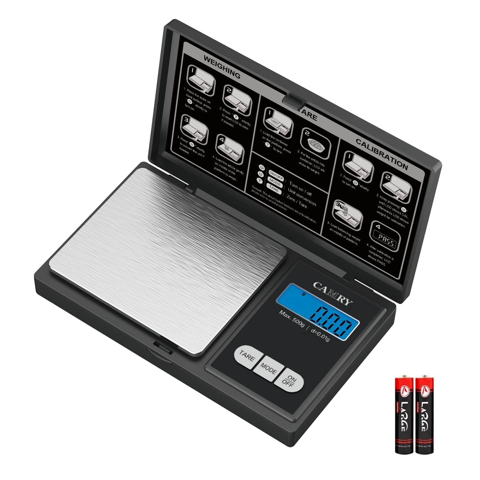 CAMRY Bilancia tascabile, 500g/0.01g Bilancia digitale Bilancia professionale Bilancia digitale per gioielli in oro Cibo Caffè Herb Coin, Nero