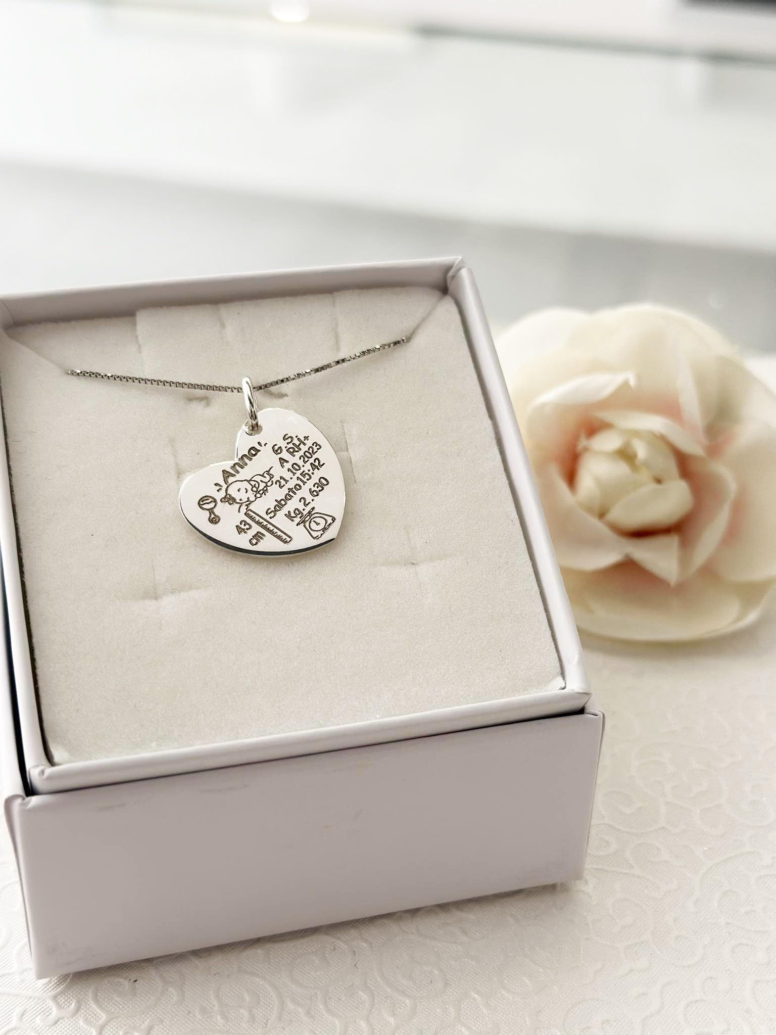 Collana Nascita Cuore Mamma Figlio Figlia Argento 925 Maternità Premaman Personalizzata