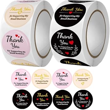 Thank You Stickers,Thank You Stickers Small Business,for Multiple Occasions1000PCS,Black and Pink,0.98"