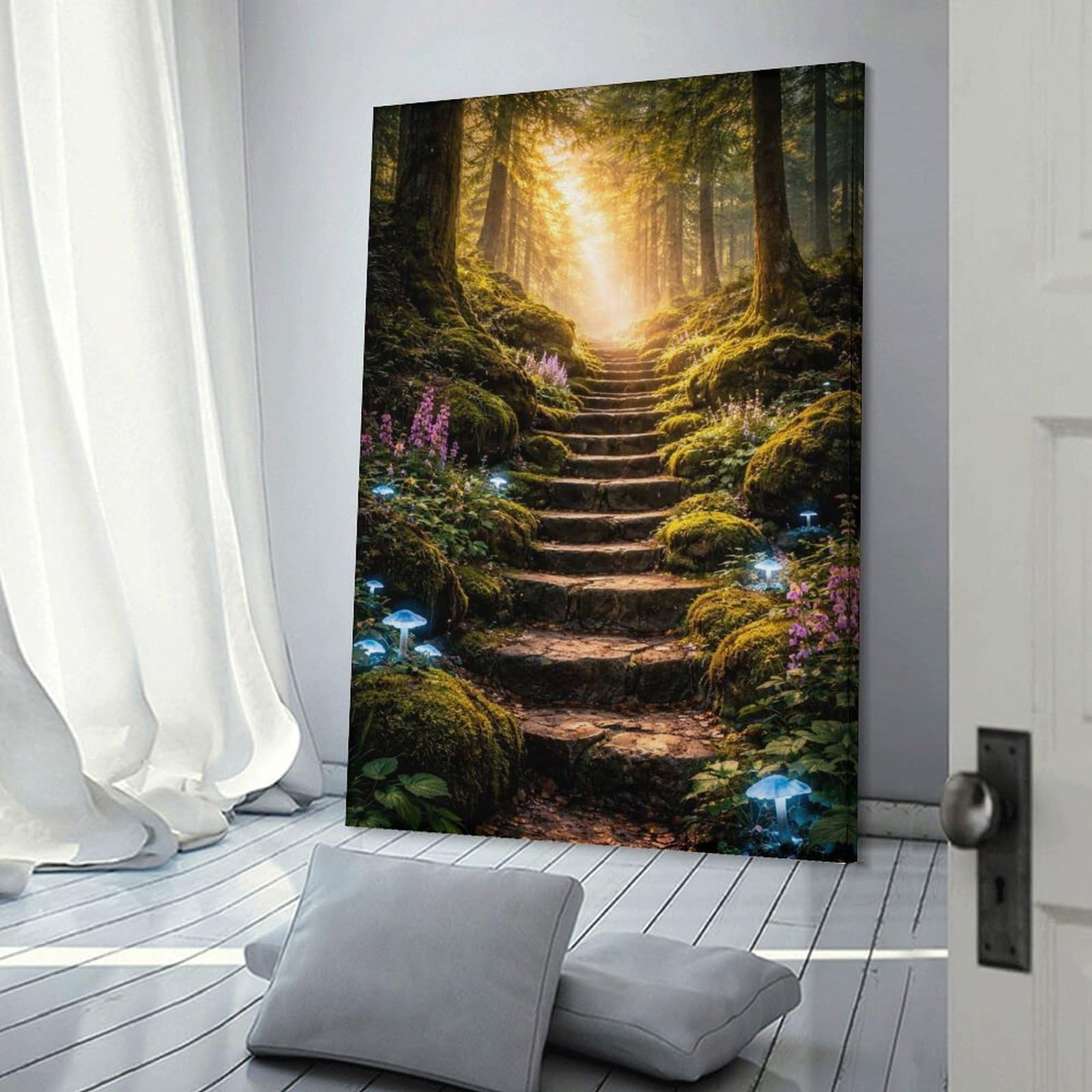 Junmoney Frame-Style-1 Enchanted Forest Stairway Decorative Canvas Print, 24X36inch(60X90cm), For Living Room, Bedroom Or Home Office, Canvas Artwork With Gifting Potential
