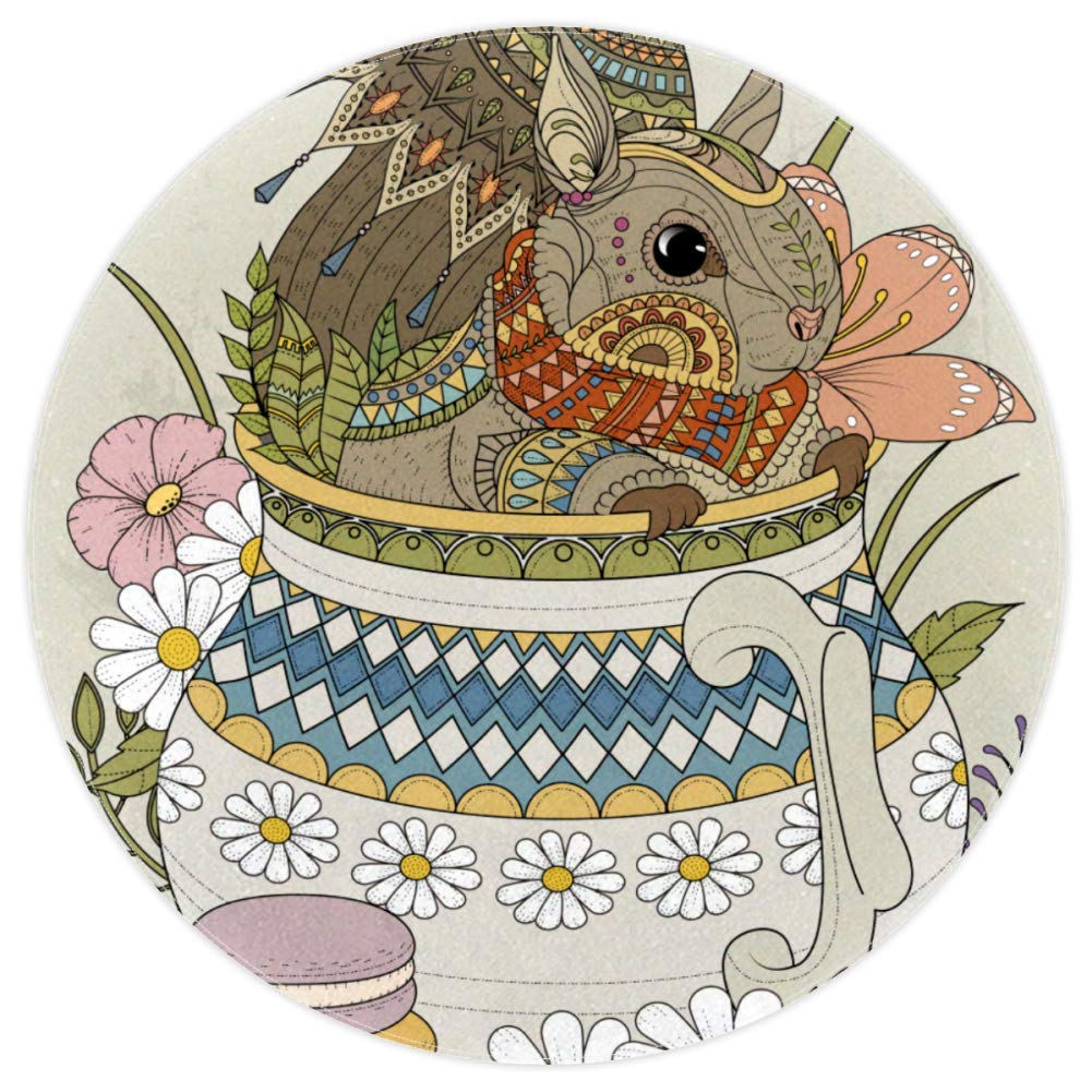 Tapis rond lapin en tissu polyester haut de gamme 160cm avec impression multicolore nette