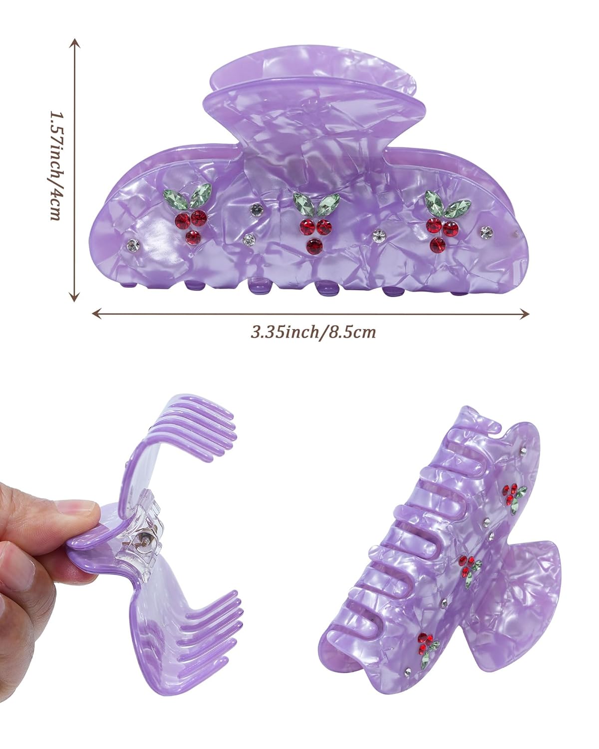 2PCS Cherry Hair Claw Clips for Women Girls with Rhinestone - Cute Medium Clips in Red Cherry, Kawaii Trendy Acrylic Accessories for Birthday Christmas Gifts - Image 5
