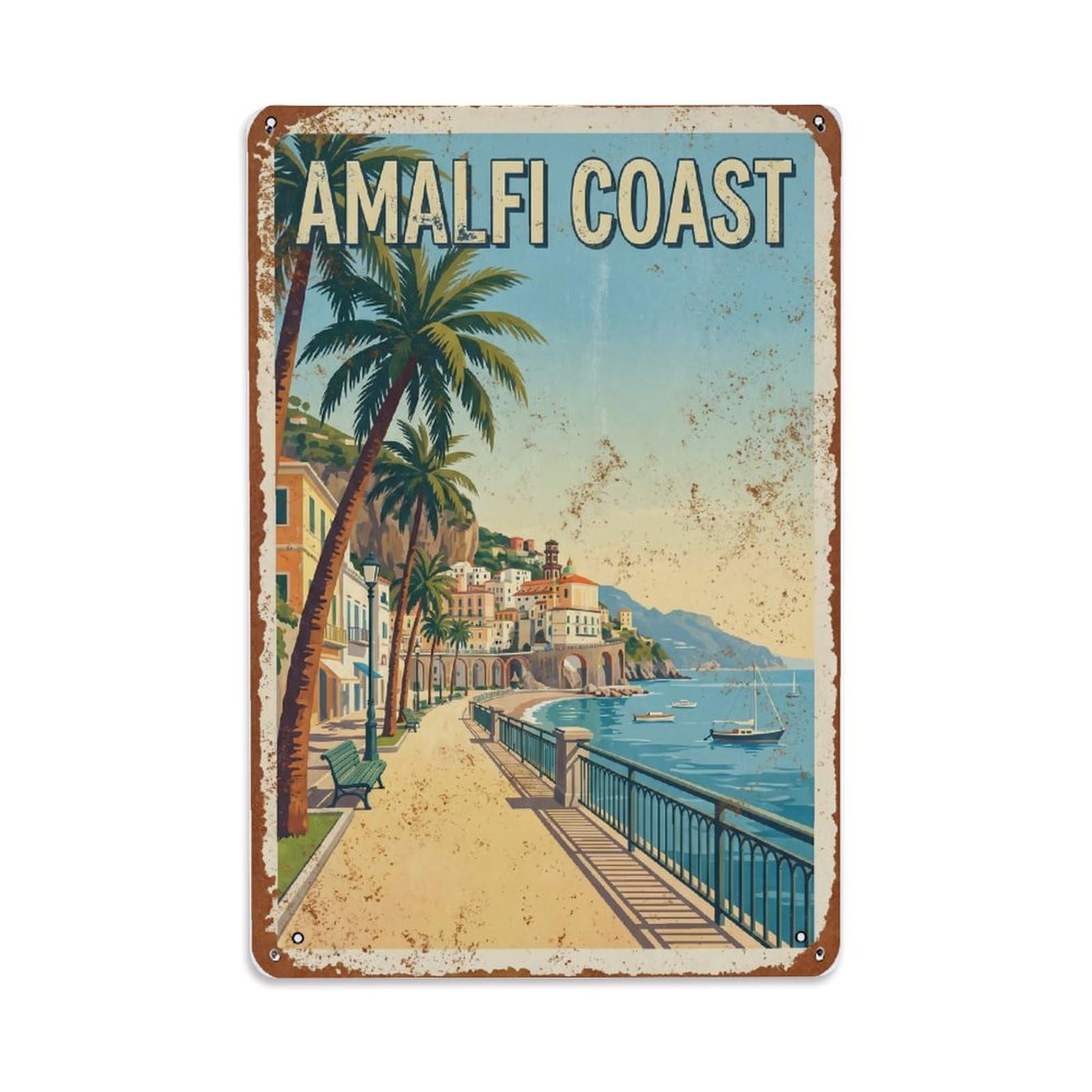 Vintage Travel Promenade Italy Seaside Metal Tin Sign Plaque Wall Decor for Cafe, Club Bar, Office, Home Garden Metal Poster 8x12Inch