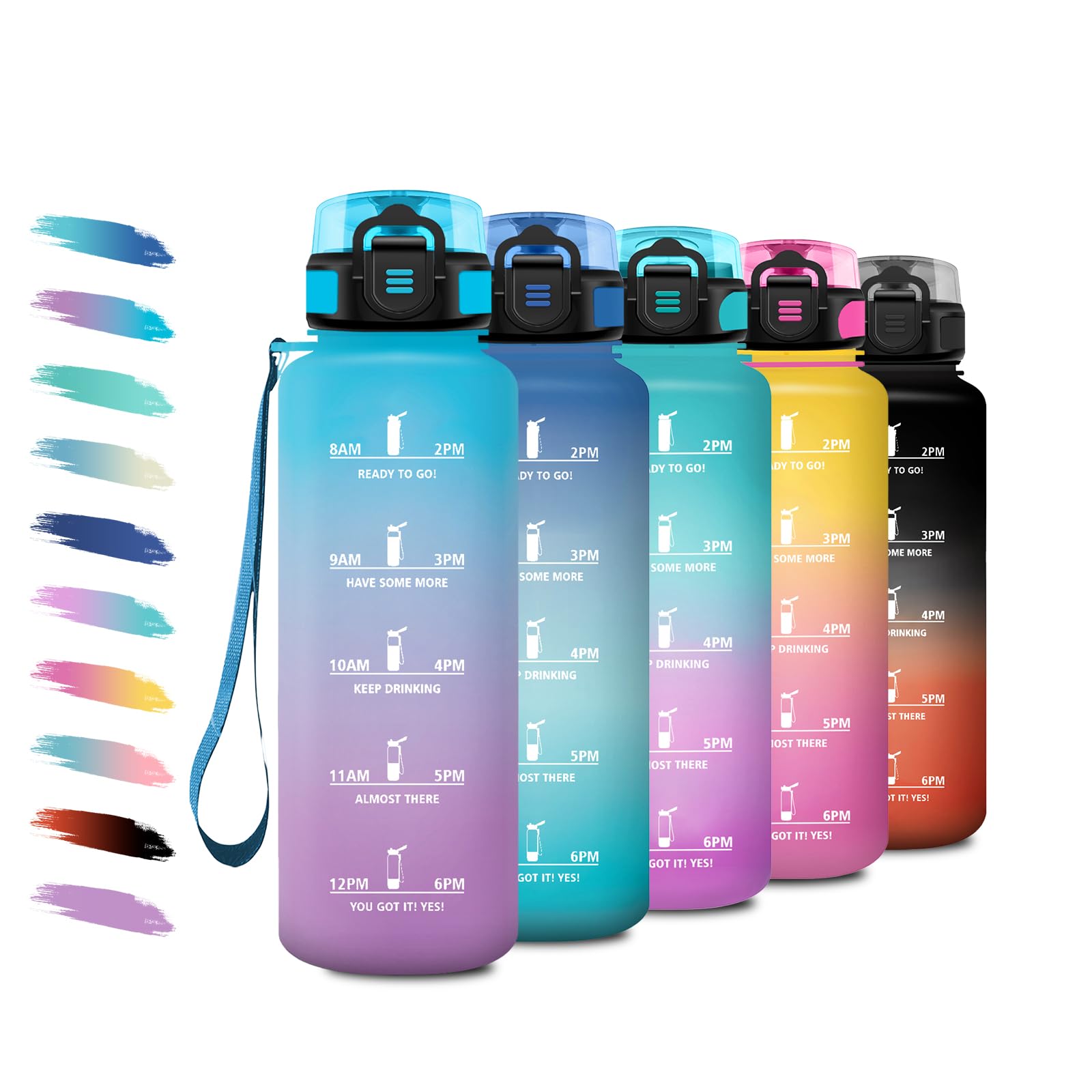 Sportflasche 1.5L, Auslaufsichere Wasserflasche mit Filter, Kohlensäure Geeignet, Wasserflasche mit Zeitmarkierung, Trinkflasche Sport für Fahhrad, Erwachsener, Wandern, Büro, Sprudel, Camping