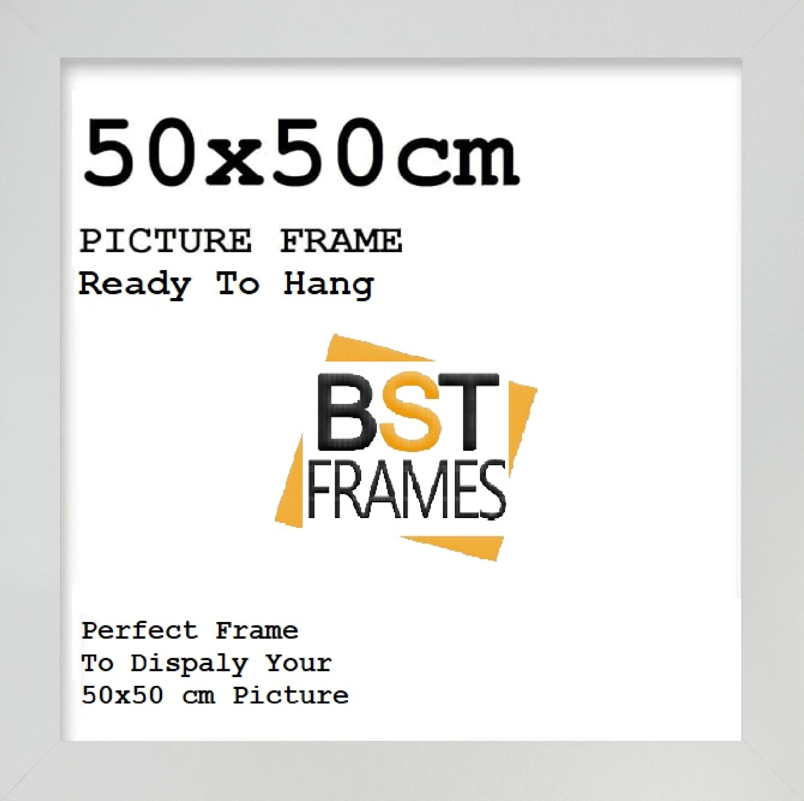 Modern 50x50 cm Picture Frame In Multiple Colours 50x50 cm Frames With Perspex Front & Wall Hanging Hooks - Poster Frames (Silver)