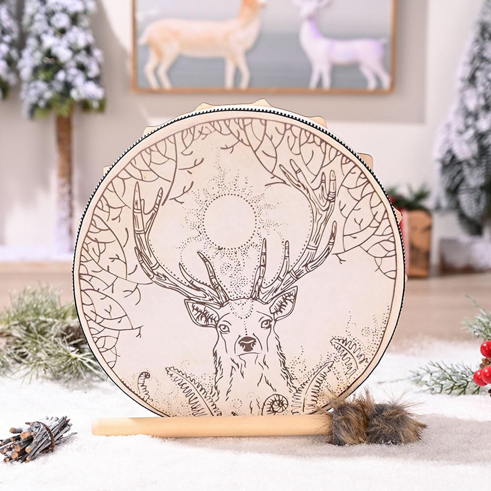 Shamanic Drum,Handmade Shaman Drum With Drum Stick,Spiritual Rain Drum,Sound Healer Chakra Drum,For Spiritual Music,Reflection,Meditation,Home Decor (Shaman Drum Deer) - Image 4