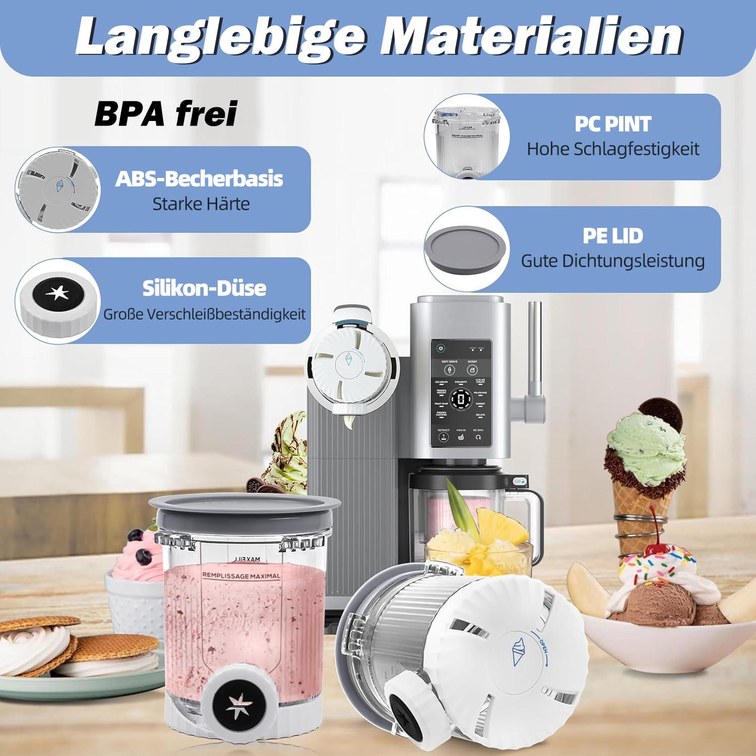 Zweierset Becher im Pint-Format als Ersatz für Ninja Swirl Eismaschinen & Soft-Serve-Maschinen, 473 ml Creami Swirl Becher mit Deckeln, kompatibel mit NC700, NC701 Serie (2 Stück, Grau, N7)