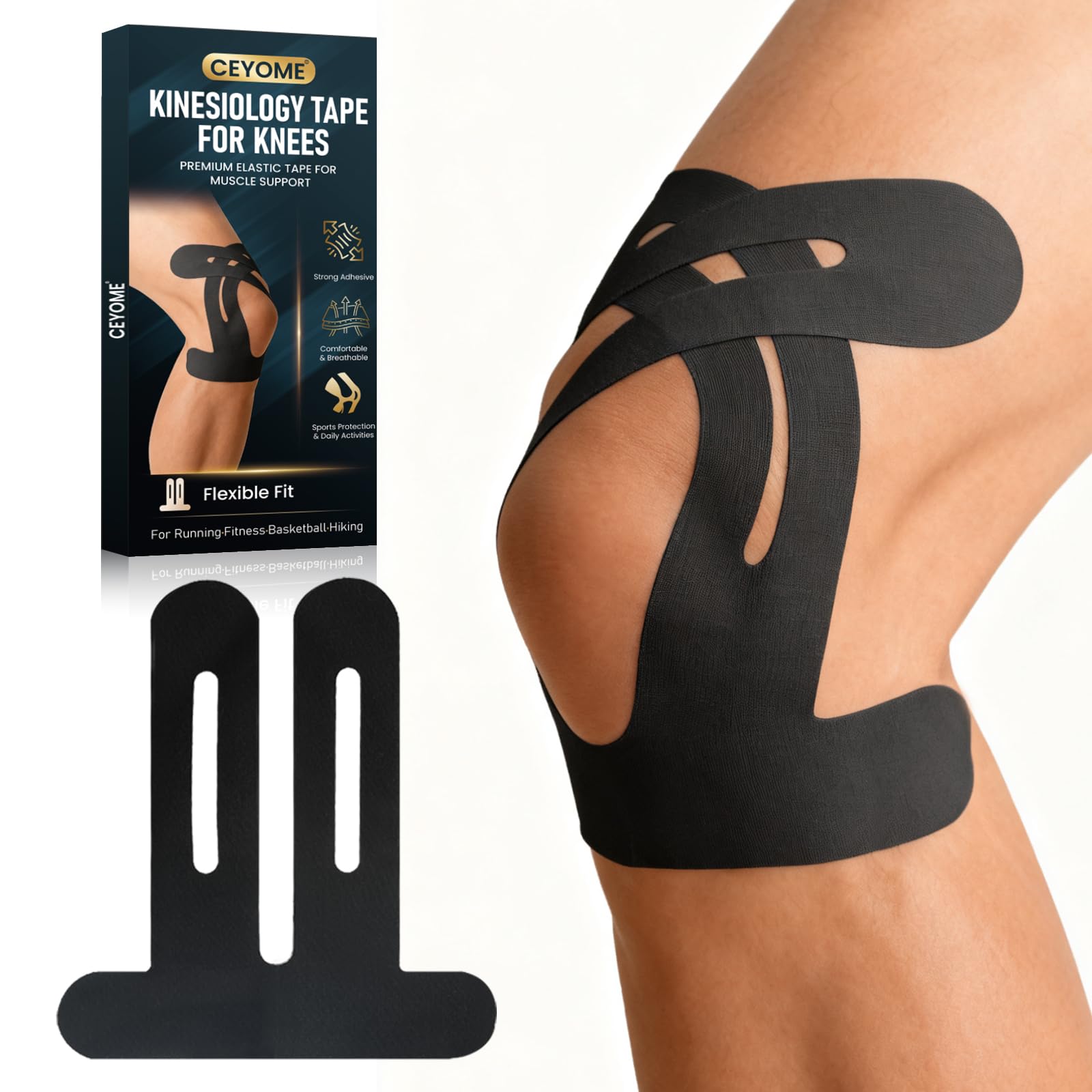 Kinesiology Tape for Knees 10 PCS Knee Tape for Knee Pain Relief Support Waterproof Latex-Free Breathable Athletic Tape