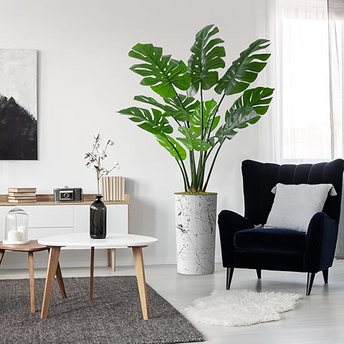 Árbol artificial en maceta de tinta abstracta, árbol de seda Monstera falso para decoración del hogar en interiores y exteriores, altura total 65