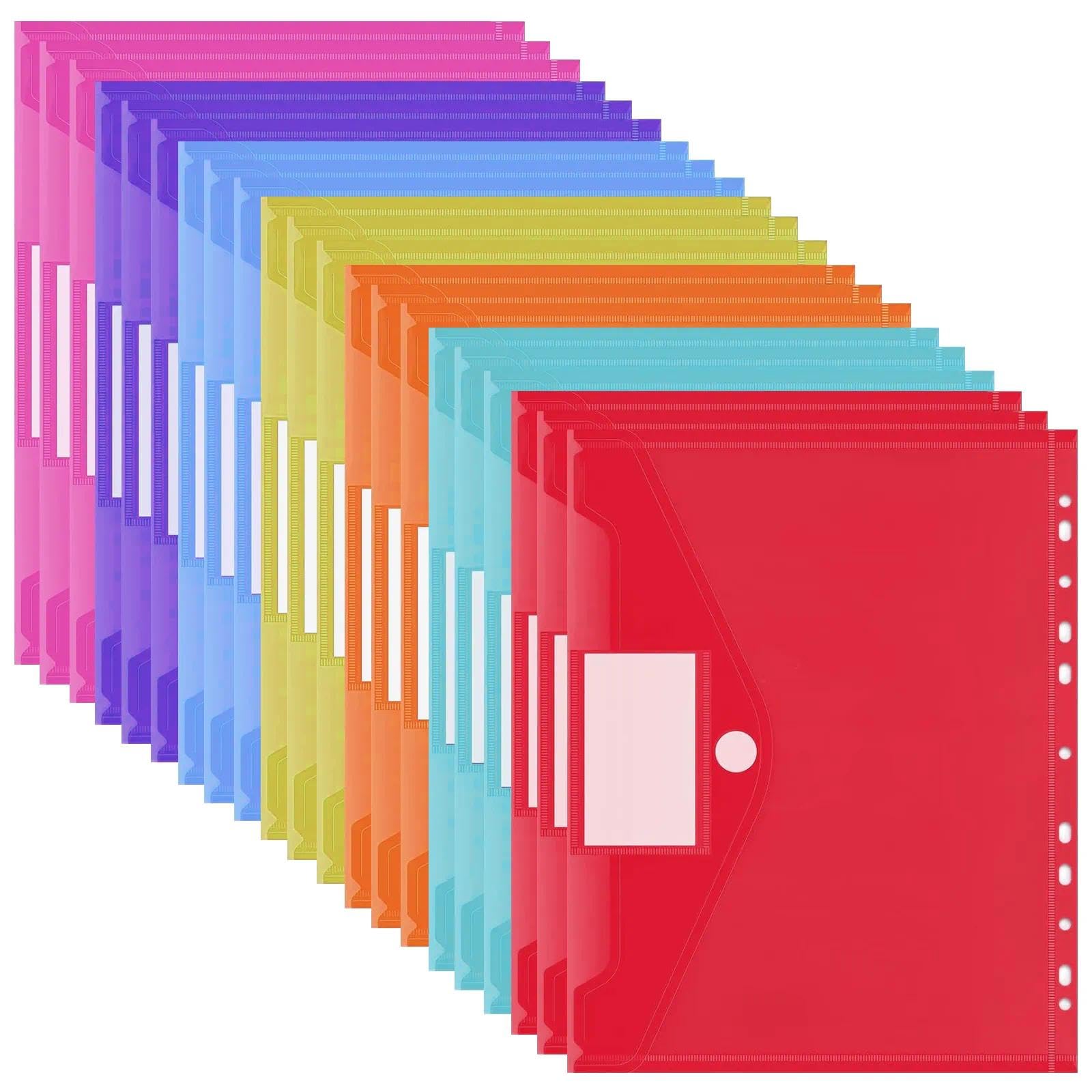 21 A4 Plastic Wallets, 7 Colours, 11-Hole PP Folders with Tabs