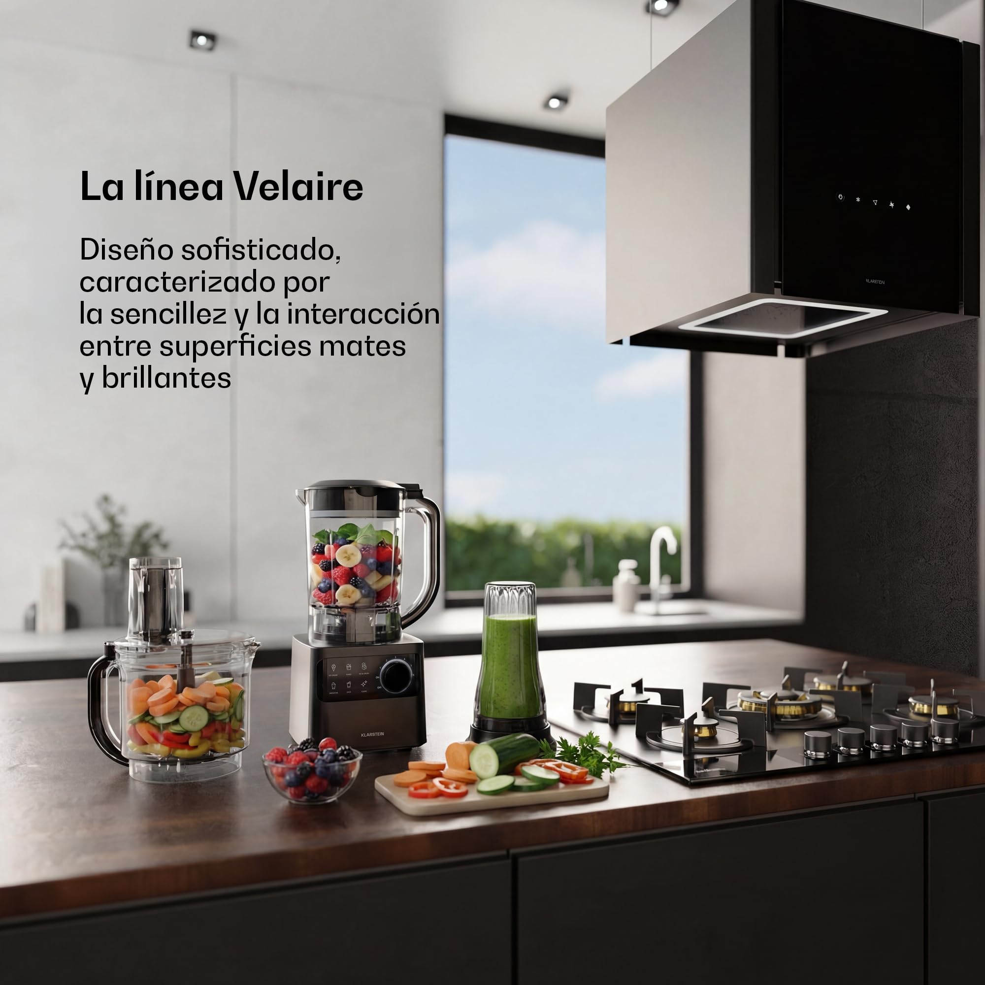 Klarstein Robot de cocina, Velaire con batidora – Robot de cocina multifunción de 1200 W, recipiente de 2 l, batidora de 1,75 l, 6 programas y velocidades, accesorios de exprimidor y picadora de carne