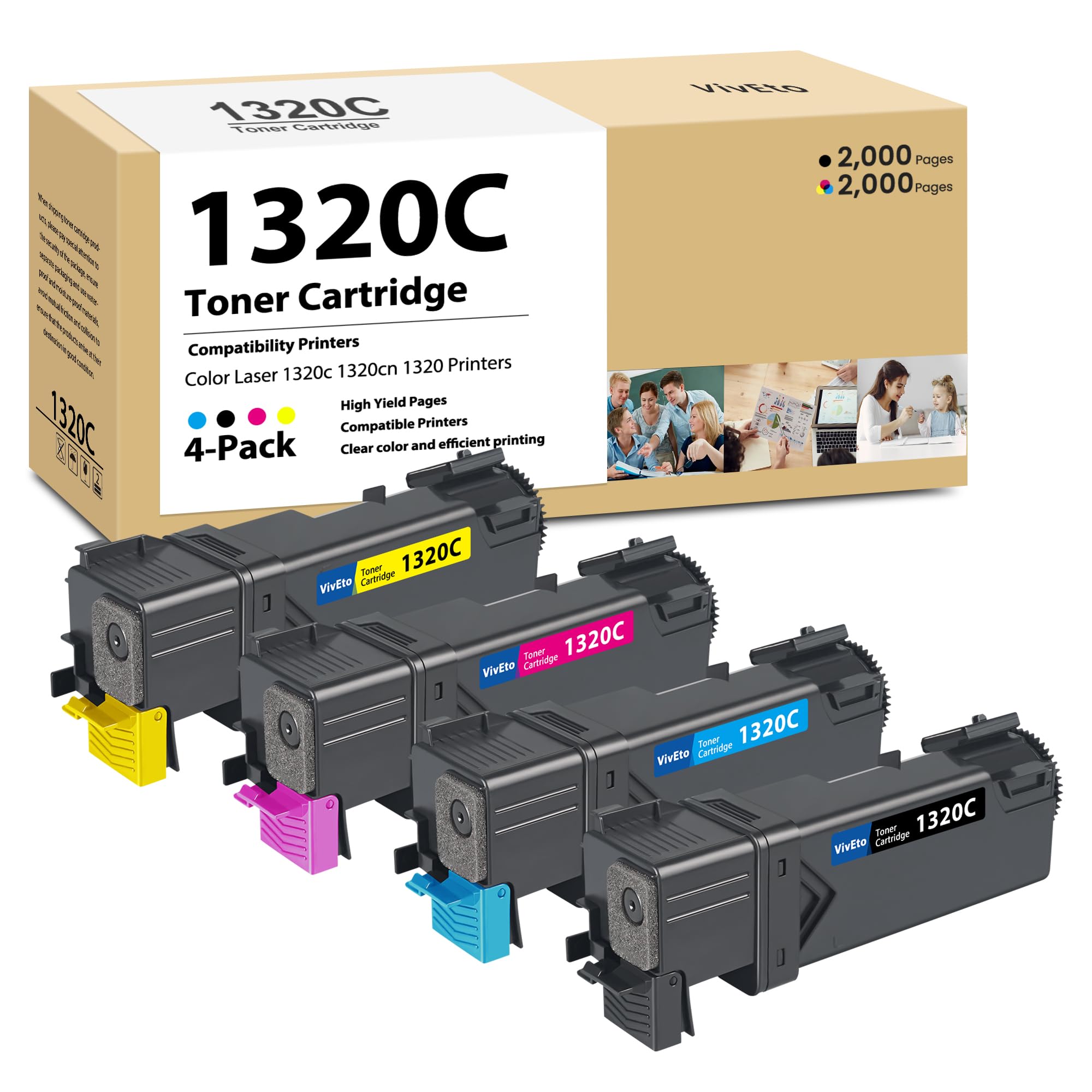1320 1320C 1320CN Toner Cartridge with New Chip Replacement for Dell 1320C 310-9058 310-9060 310-9062 310-9064 KU052 KU053 KU054 KU055 Toner for Dell