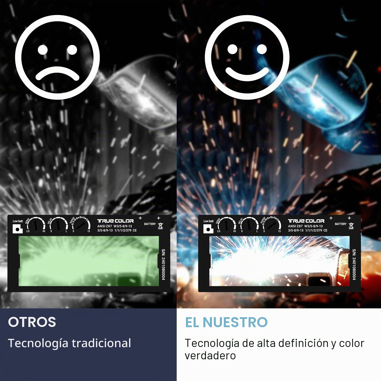 【Tono 5-13】 Lente de soldadura ajustable de oscurecimiento automático de 2 x 4 1/4, lente de soldadura de energía solar, lente de soldadura azul de color verdadero, lente de soldadura de repuesto para