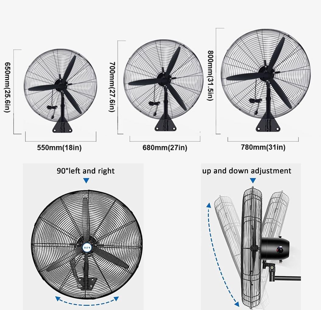 Ventilador De Pared Potente, Ventilador Industrial De Pared De 21/27/31 Pulgadas, Ventilador Eléctrico, 3 Modos De Ventilación, Oscilación De 120°, Para Dormitorio, Invernadero, Gimnasio, Oficina, 55