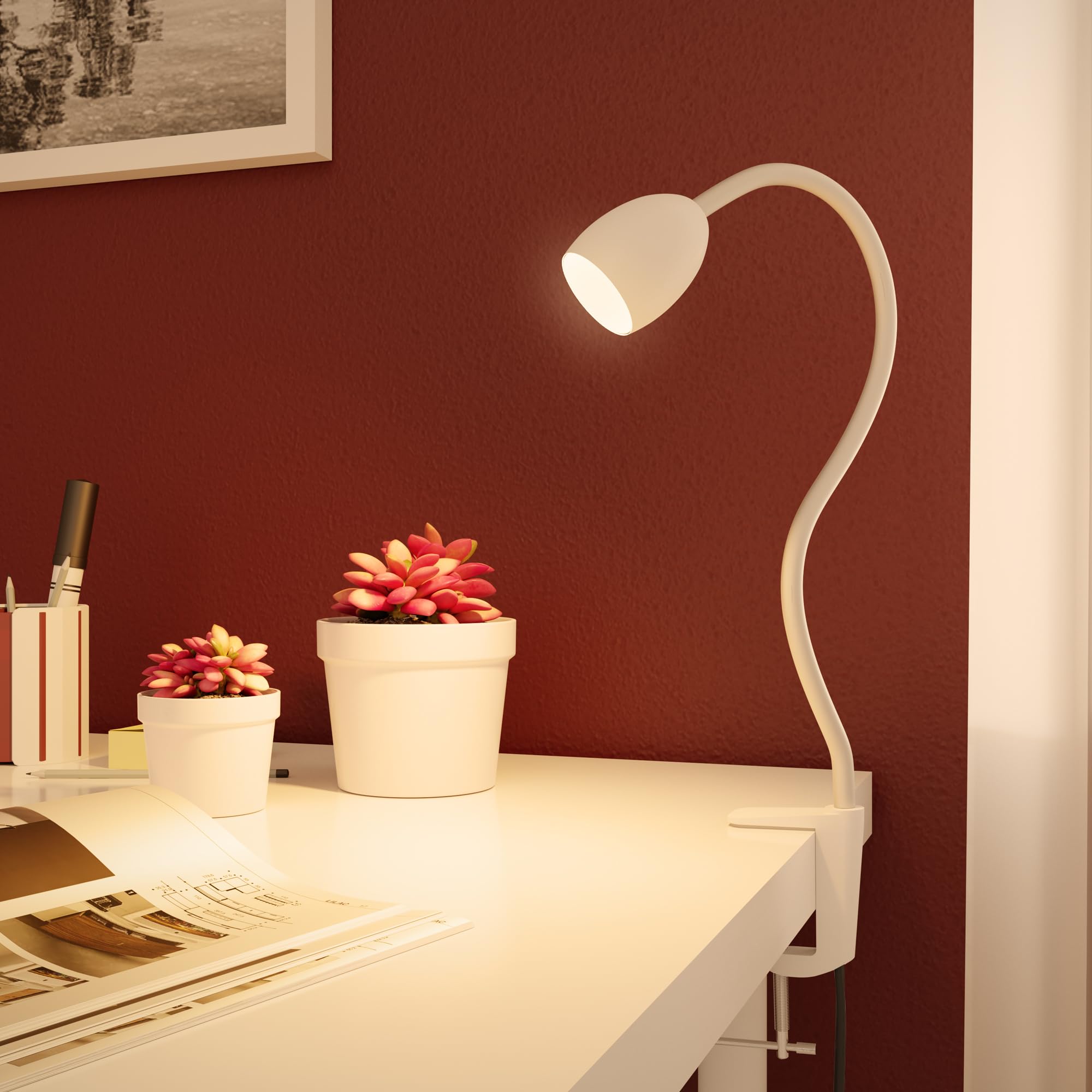 ledscom.de Lampa zaciskowa, gęsia szyja KLUK, przełącznik, biały mat, 1x GU10 maks. 60W