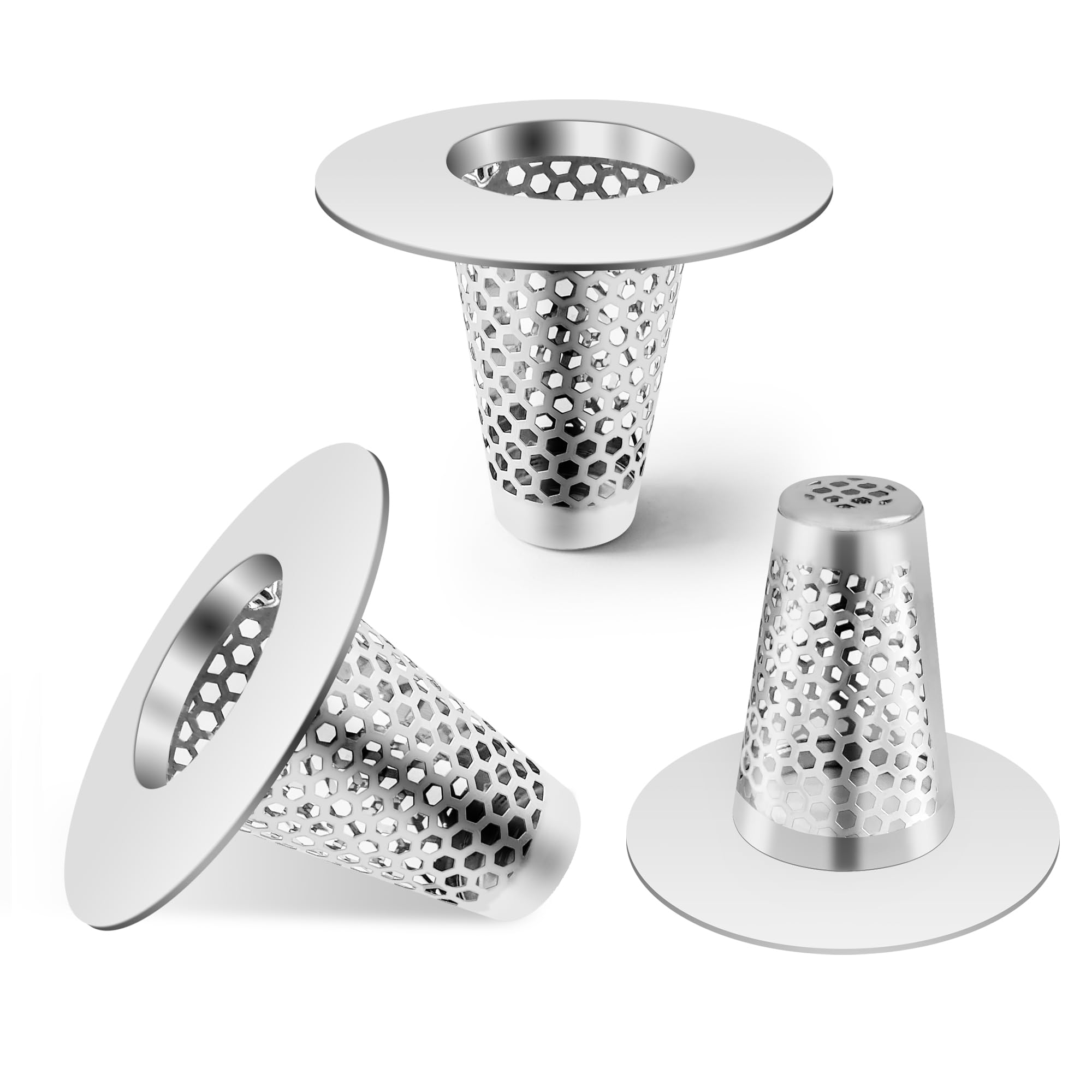 Kaemi3 Pcs Bathroom Sink Drain Strainer for 1.2"-1.6" Drain Hole, Premium 304 Stainless Steel Small Conical Porous Bathtub Sink Hair Catcher