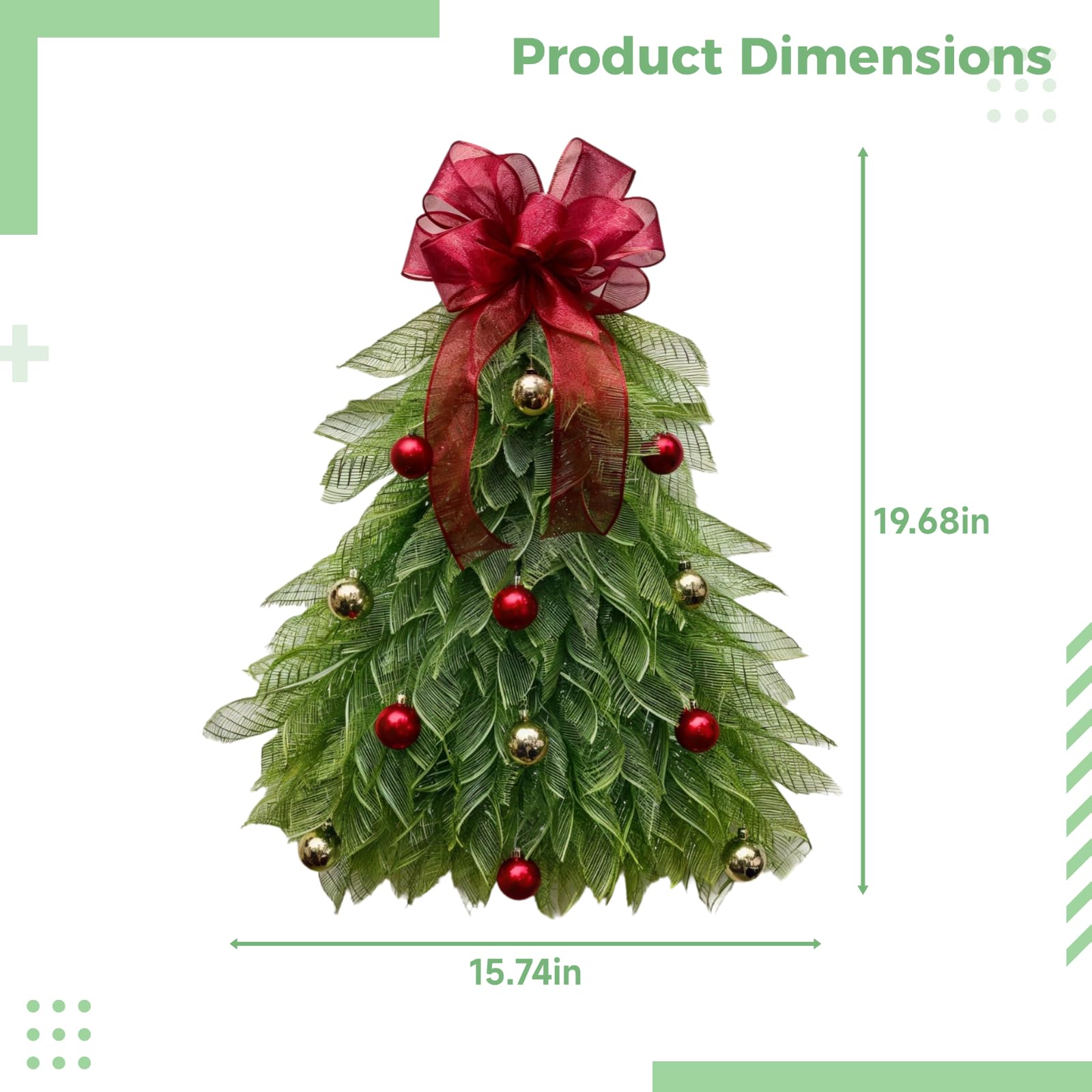Corona de pino de Navidad con cinta roja, colgador de puerta artificial grande con bolas rojas y doradas, decoraciones de temporada para puerta delantera, ventana, chimenea, exhibición interior y