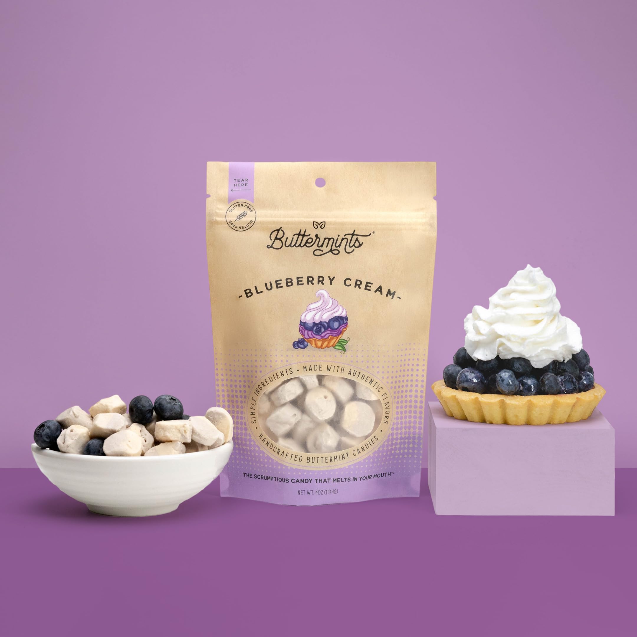 Buttermints Blueberry Cream, Butter Mints Gluten-Free Candy Soft Butter Taste, Unexpectedly Scrumptious (4 Servings)