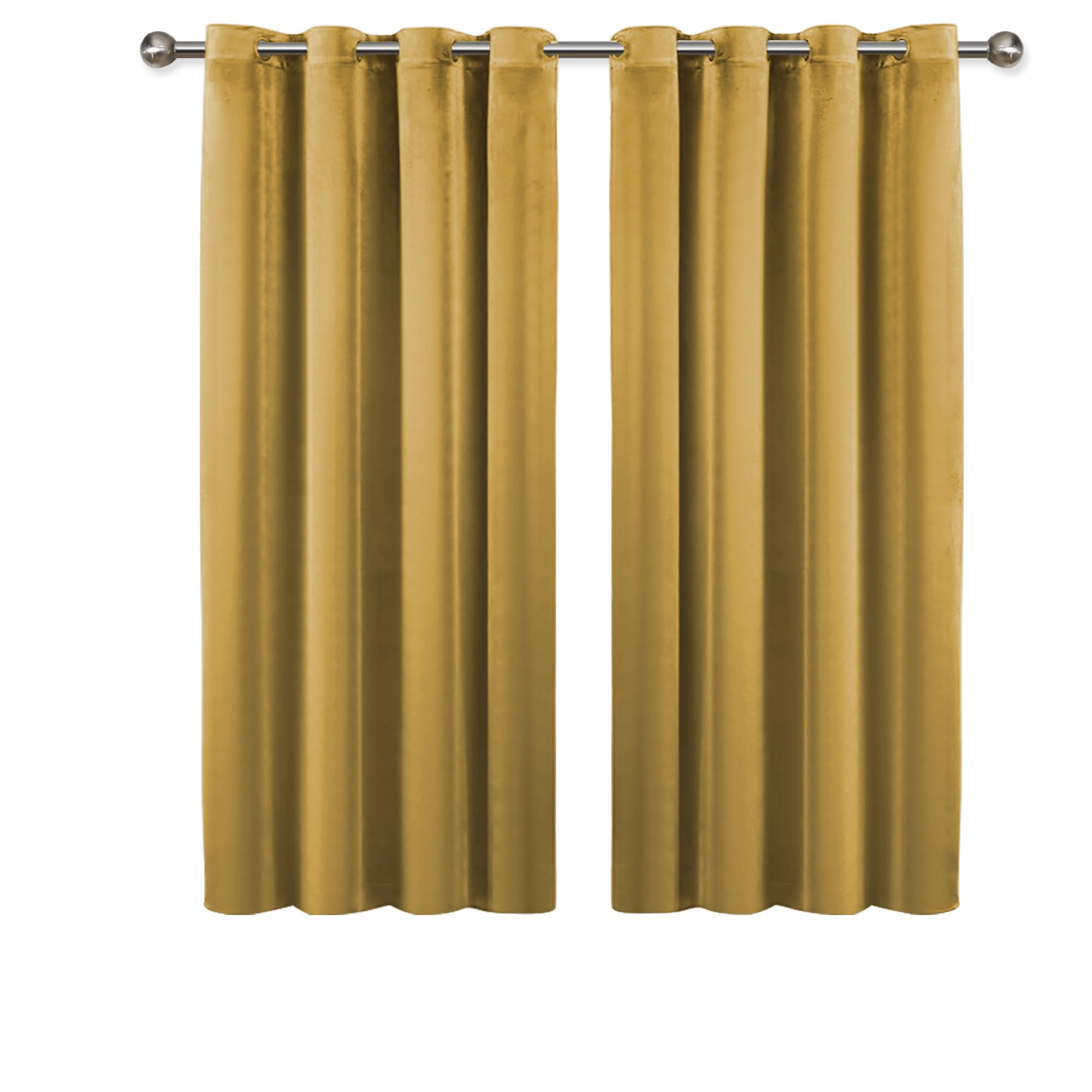 Imperial Rooms Crushed Velvet Curtains 66x54 Ochre Fully Lined Eyelet Curtains Pair Panels for Living Room + 2 Tie Backs (168cm x 137cm)