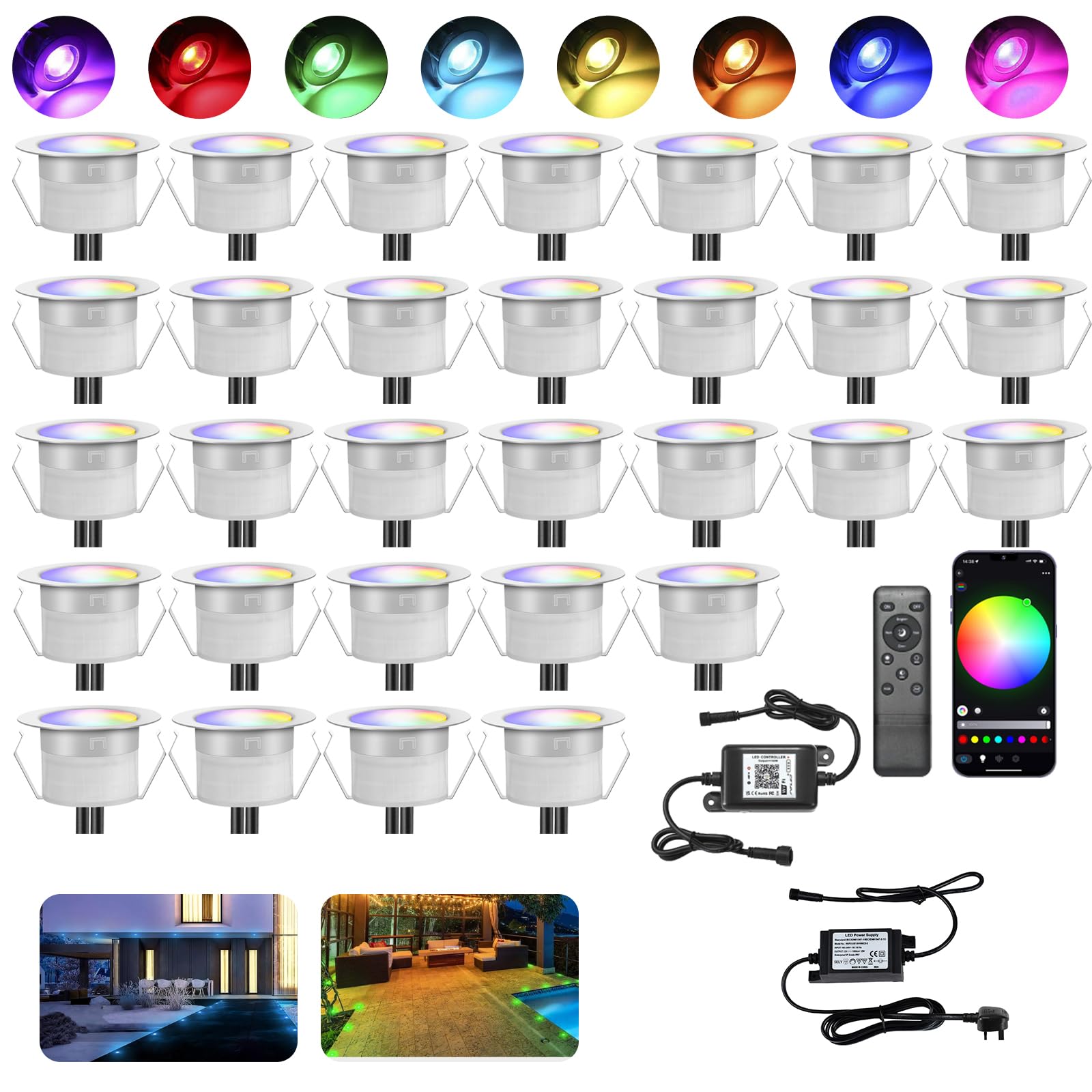 INDARUN RGBW WiFi Led Decking Lights Waterproof IP67 diameter 31MM 12V