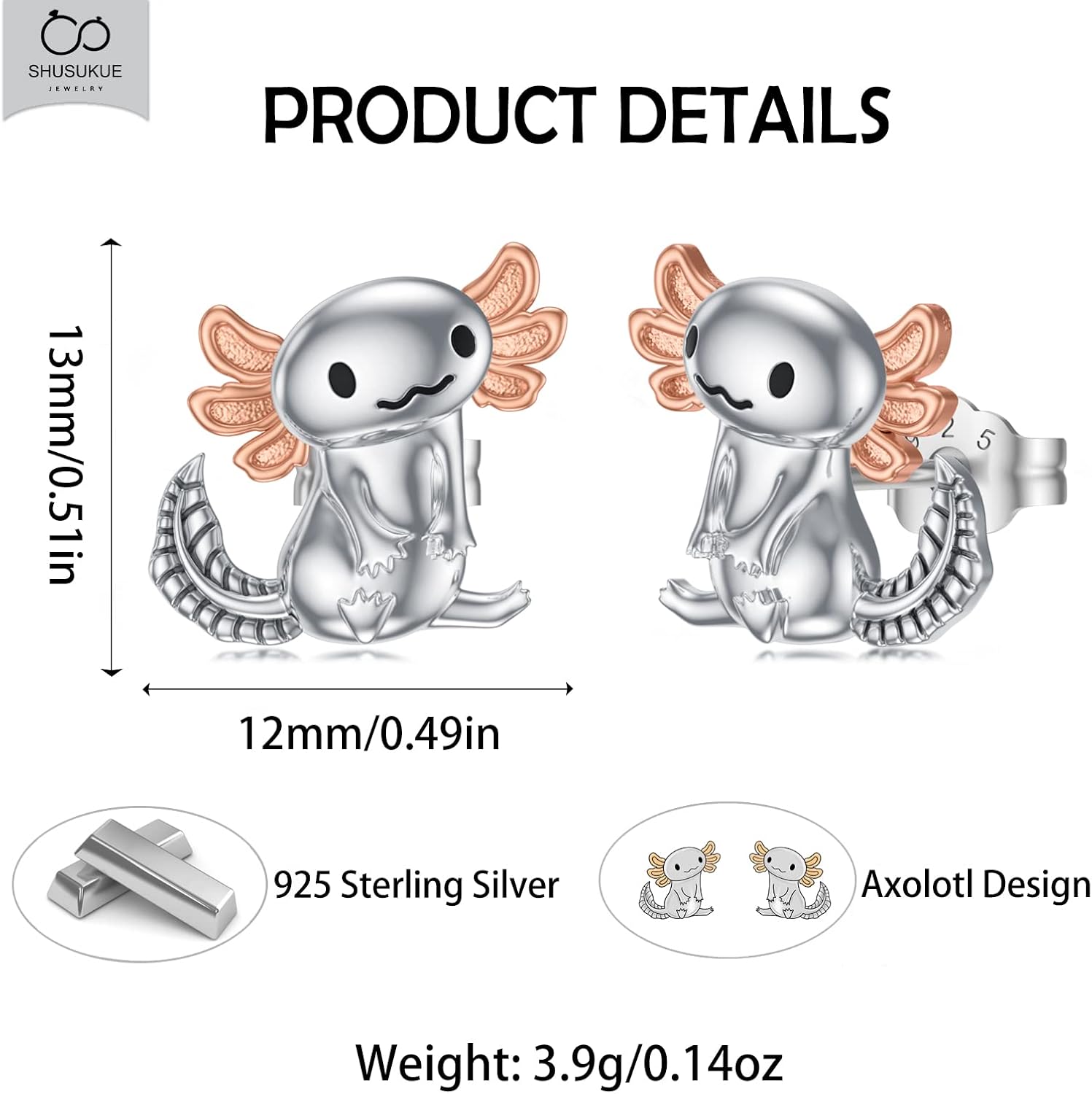 Animal Stud Earrings 925 Sterling Silver Fox/Turtle/Dog/Cat/Axolotl/Panda/Stingray/Butterfly Earrings Animal Lovers Jewelry Gifts for Women