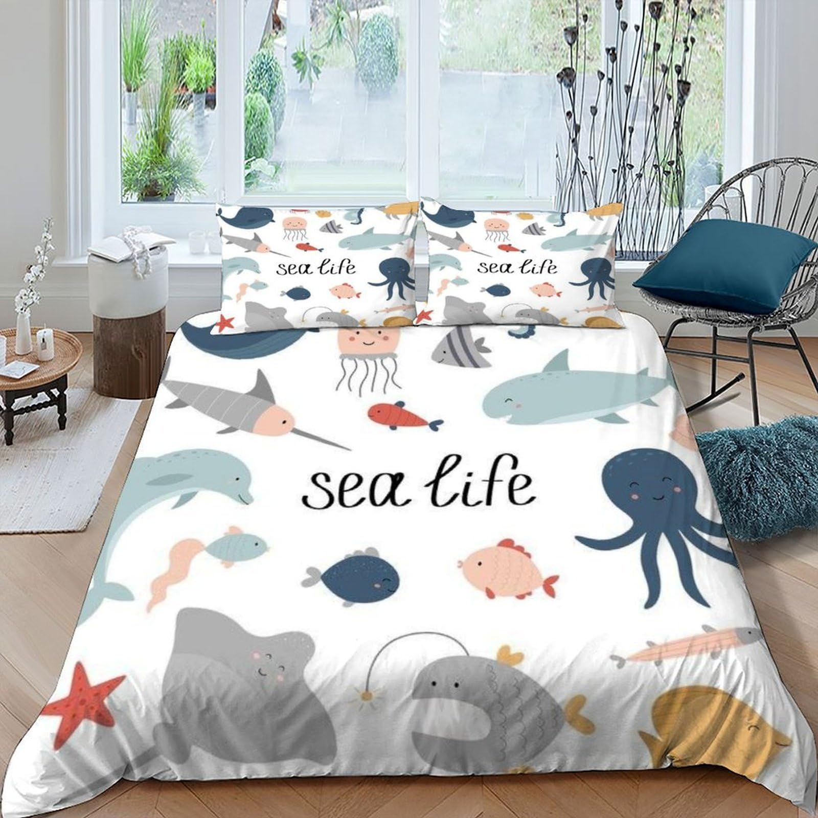 Housse de couette vie marine pour s'endormir en douceur dans un cocon de microfibre King