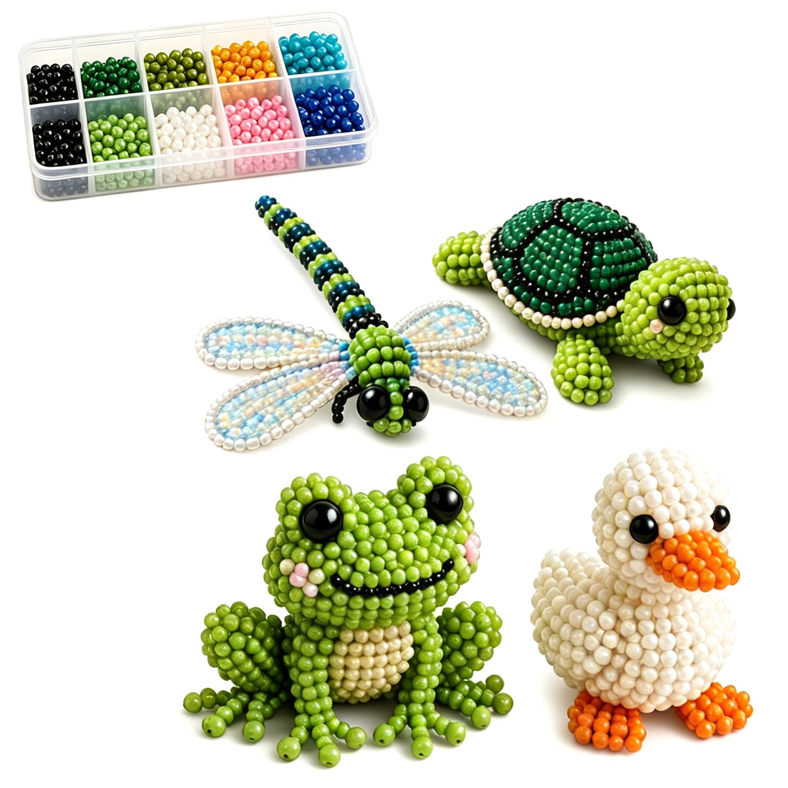zhongko DIY Animal Beading Kit, Tiny 3D Beaded Animals DIY Set with Instructions & Tools, Cute Pond Animals Beaded Art Kit, Funny Bead Embroidery Kits, Creative Craft Gift for Adults & Beginners