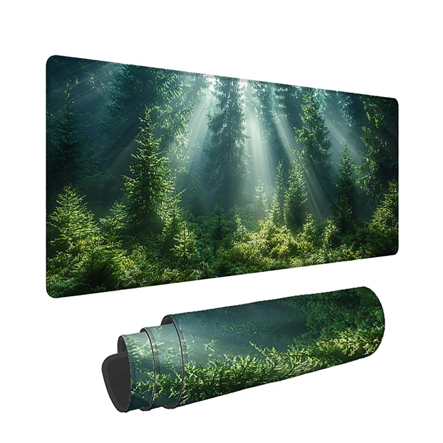 Podkładka pod mysz do gier XXL - 1600x800x3mm - leśna duża antypoślizgowa mata na klawiaturę biurową ze zszytymi krawędziami, duża podkładka pod mysz do gier w biurze i domu, poprawia prędkość-35481